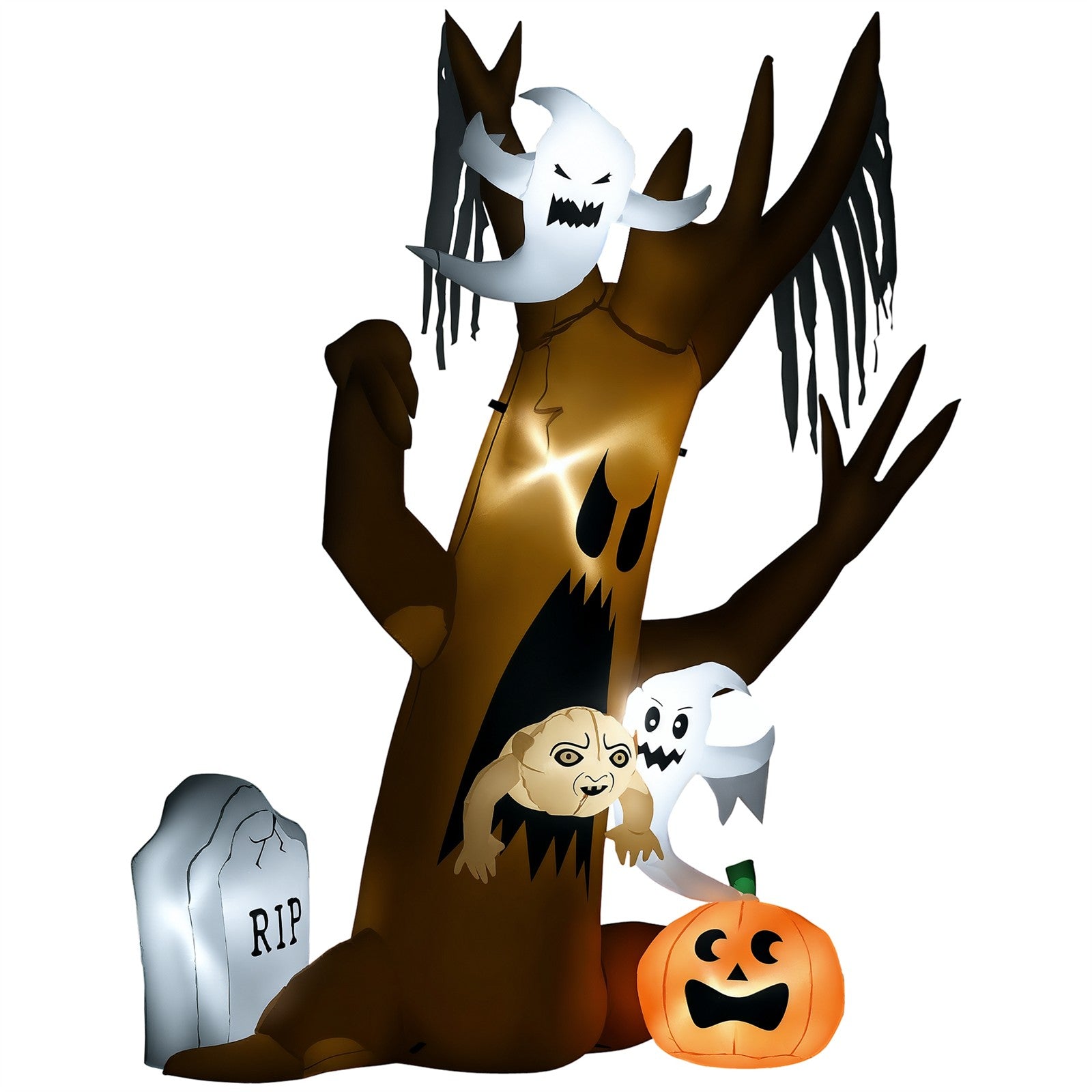 Halloween-Deko, 2,40m großer Geisterbaum, selbstaufblasend, LED-Beleuchtung, für Außenbereiche