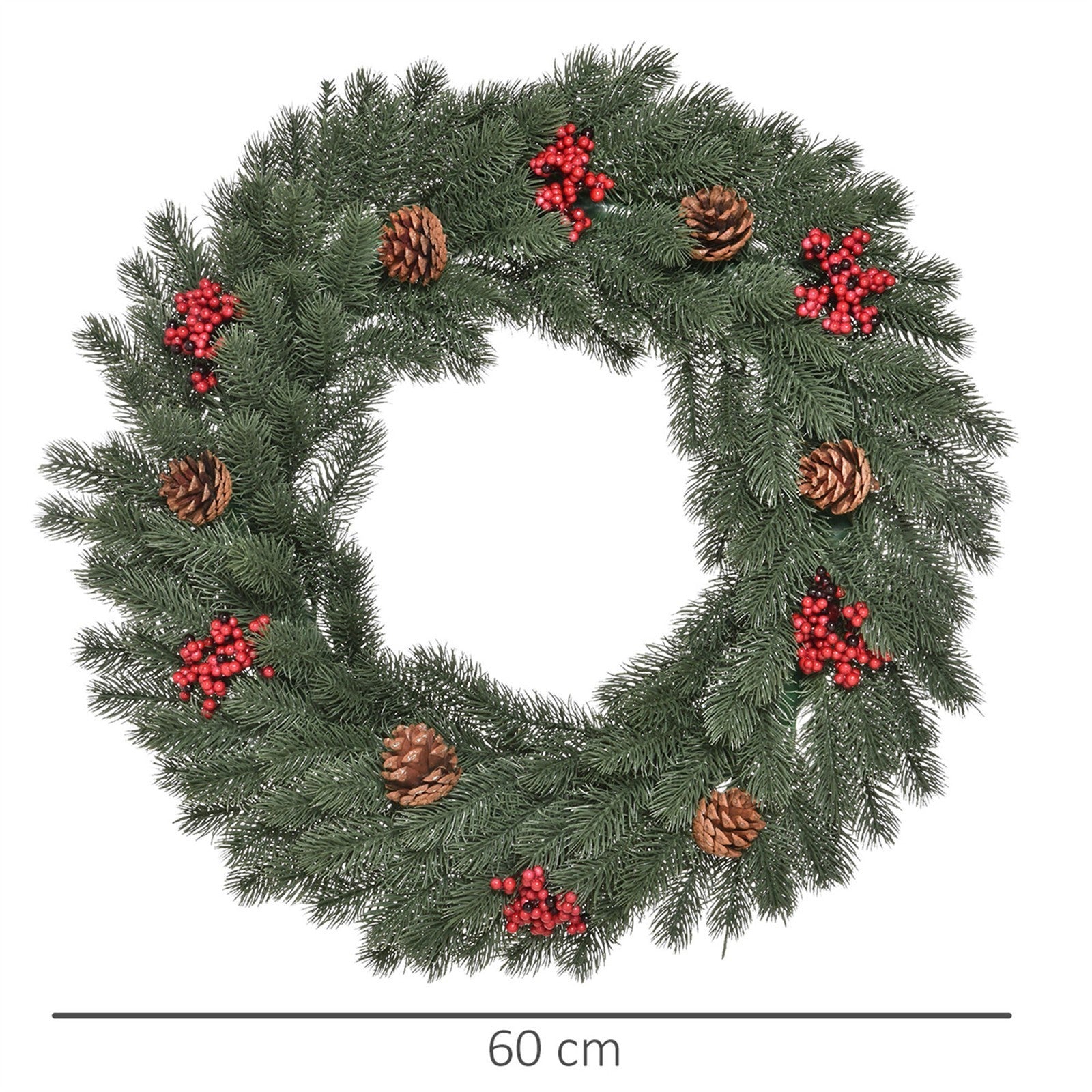 Weihnachtskranz 60 cm Türkranz mit 40 LEDs Zapfen roten Beeren Künstlicher Weihnachtskranz Weihnachten Adventskranz Haustür Kränze für Außen, Innen, Advent, Fenster