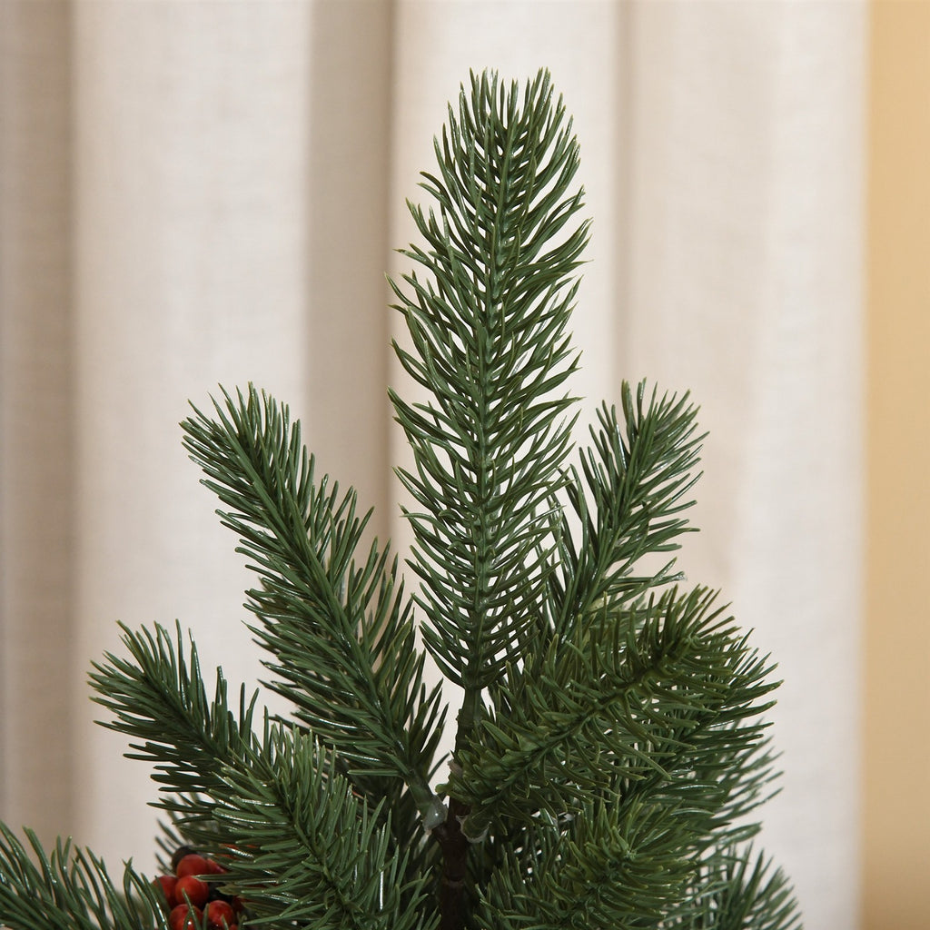 Mini-Weihnachtsbaum Weihnachtsdekoration, inkl. Schmuck, rote Beeren, 50 cm hoch, inkl. Zementsockel, Grün + Mehrfarbig