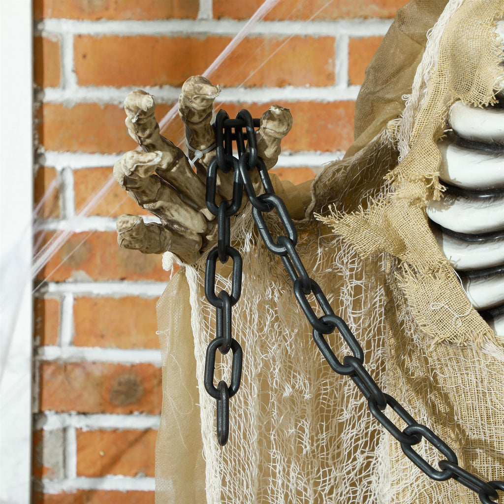 Halloweendekoration, Hängendes Skelett, leuchtender Kopf, unheimliches Heulen, biegsame Arme, Khaki