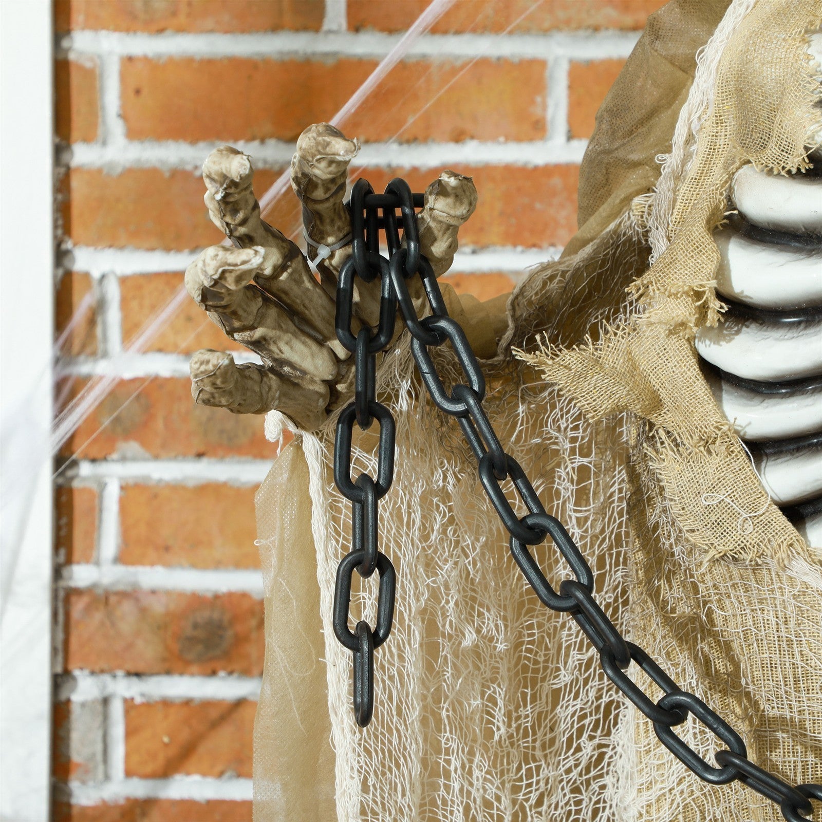 Halloweendekoration, Hängendes Skelett, leuchtender Kopf, unheimliches Heulen, biegsame Arme, Khaki