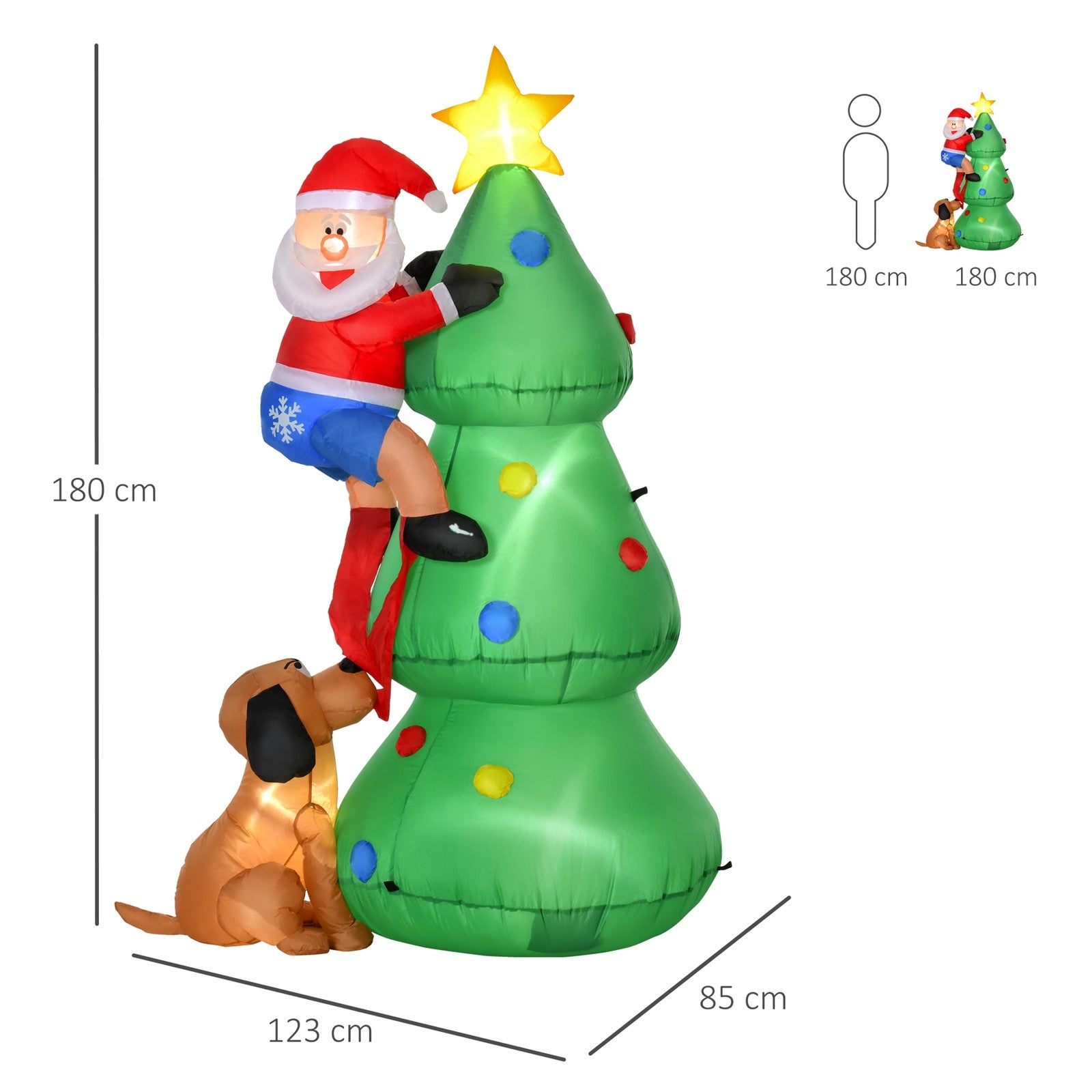 Aufblasbarer Weihnachtsbaum, Weihnachtsdekoration, 1,8 m, inkl. Gebläse, 123 cm x 85 cm x 180 cm, Grün + Rot