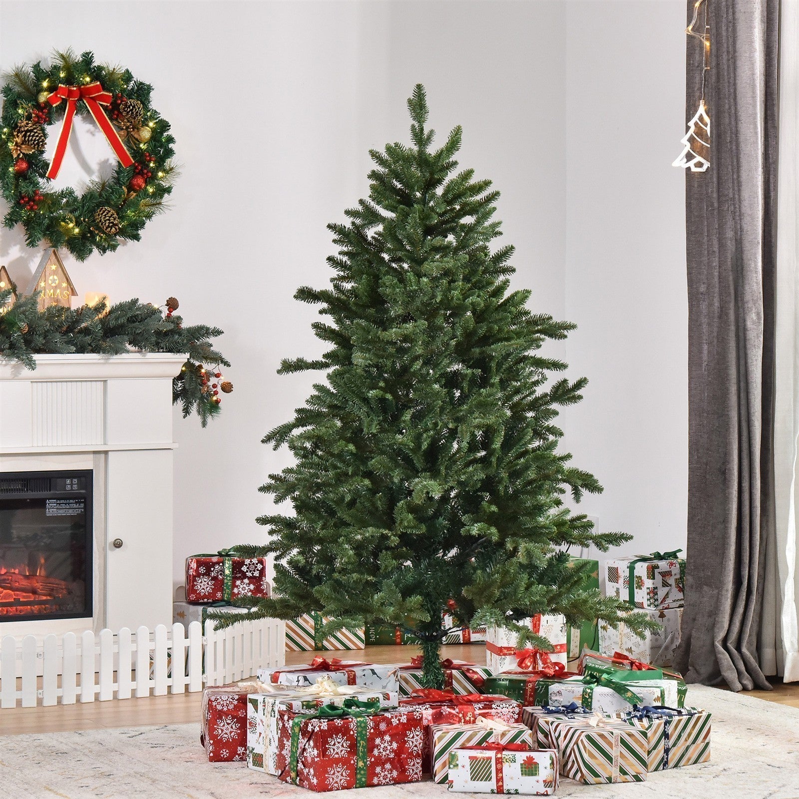 Künstlicher Weihnachtsbaum 150 cm Tannenbaum künstlich mit 444 Spitzen, 3 verschiedenen Blätterformen flammhemmend Christbaum mit Metallständer für drinnen