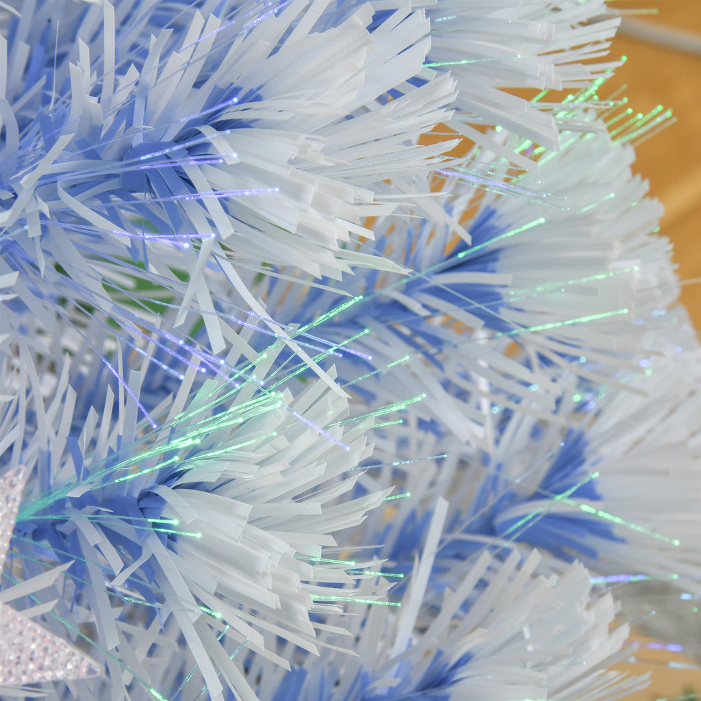 Künstlicher Weihnachtsbaum 120 cm Christbaum künstlich mit Glasfaser und LED-Beleuchtung, 130 Spitzen Tannenbaum inkl. Stahlständer für Drinnen Weiß+Blau