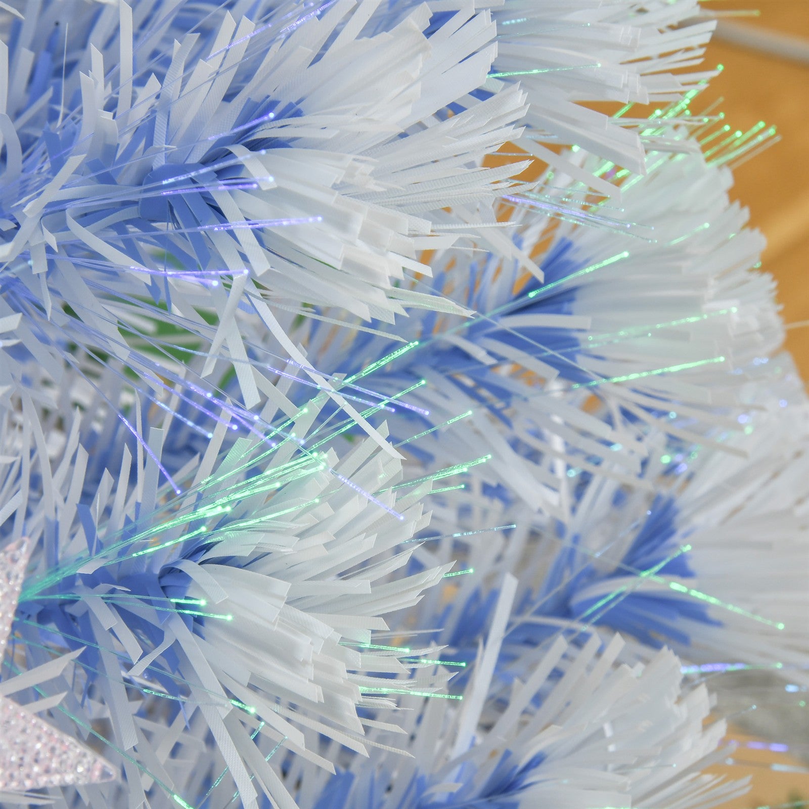 Künstlicher Weihnachtsbaum 120 cm Christbaum künstlich mit Glasfaser und LED-Beleuchtung, 130 Spitzen Tannenbaum inkl. Stahlständer für Drinnen Weiß+Blau