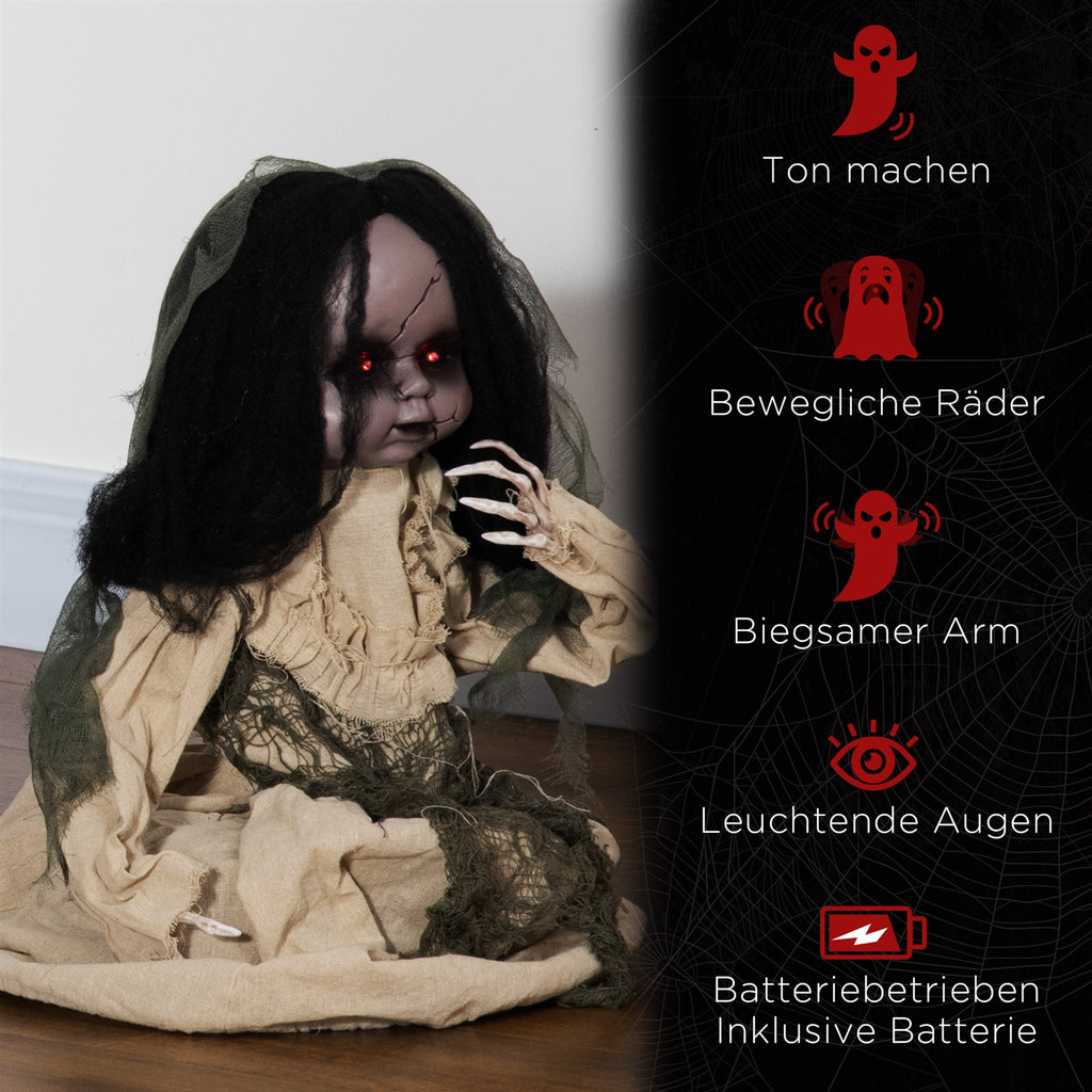 Halloween Dekoration Geisterpuppe mit Spezialeffekten und Soundfunktion 80 cm x 23 cm x 83 cm