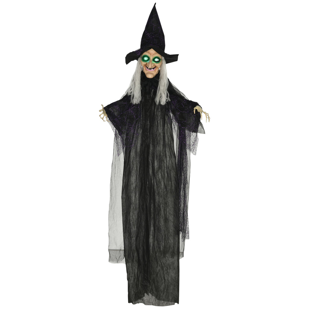 Halloween-Hexe, Halloween-Dekoration, Soundfunktion, mit Bewegungssensor, LED-Lichter, 130 cm x 18 cm x 183 cm