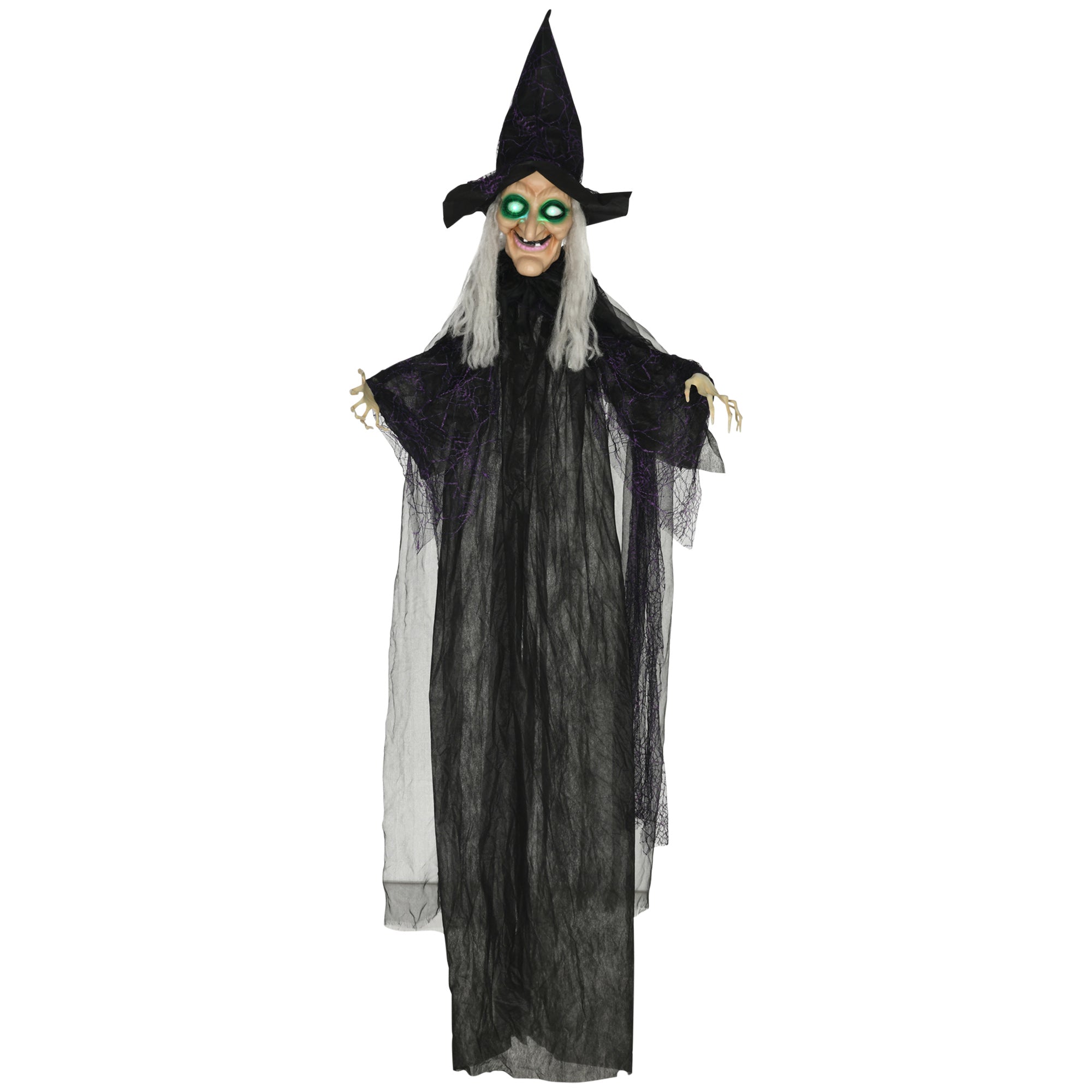 Halloween-Hexe, Halloween-Dekoration, Soundfunktion, mit Bewegungssensor, LED-Lichter, 130 cm x 18 cm x 183 cm