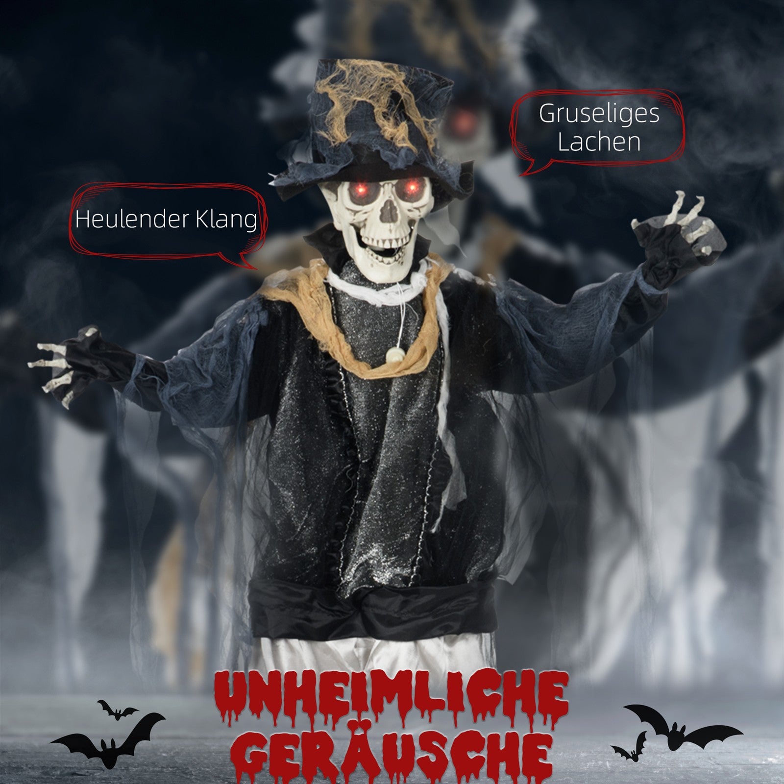 Halloween-Geist, Halloween-Dekoration, Soundfunktion, mit Bewegungssensor und LED-Lichtern, 101 cm x 64 cm x 178 cm