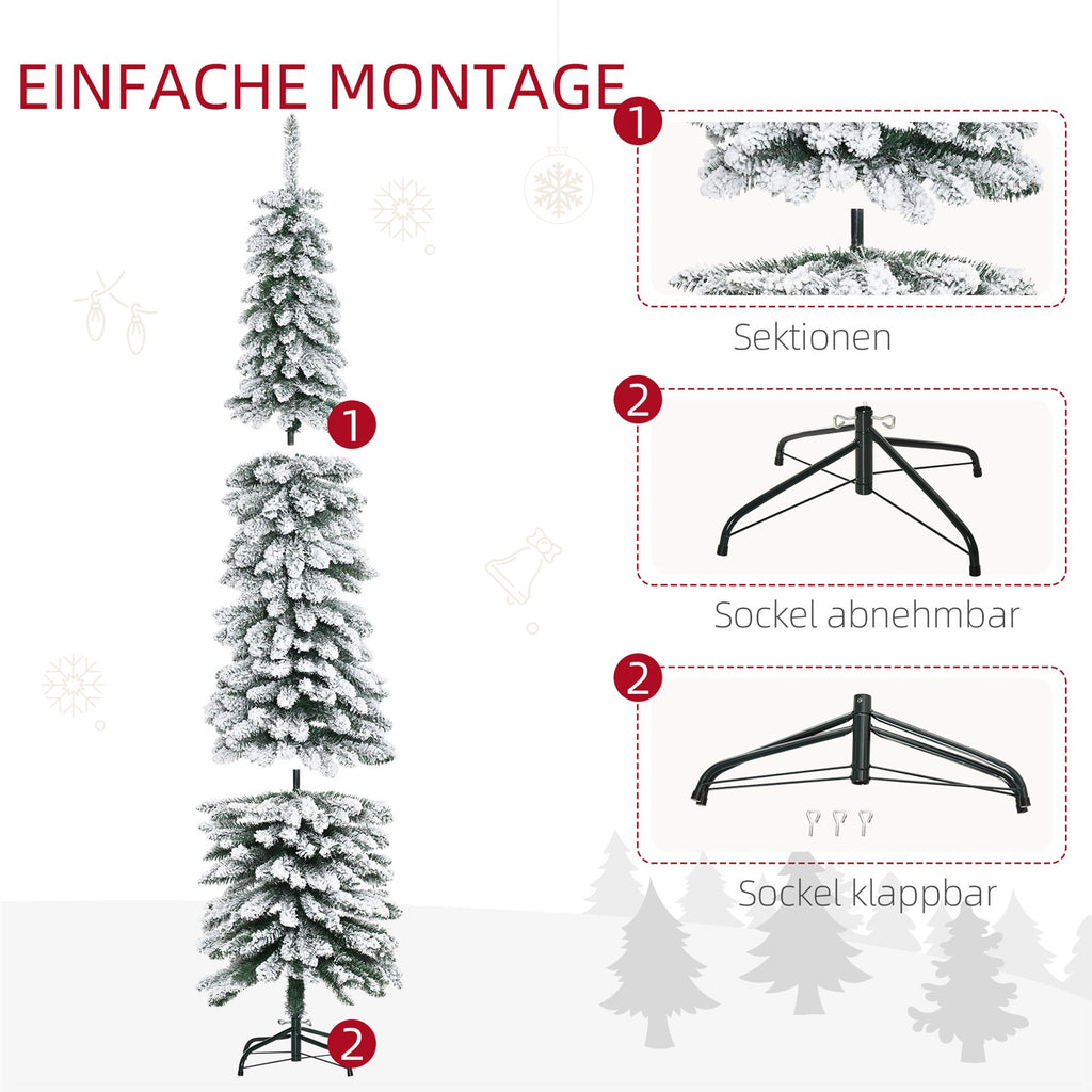 Künstlicher Weihnachtsbaum, schneebedeckt, schmales Design, feuerfest, 210 cm, Grün/Weiß