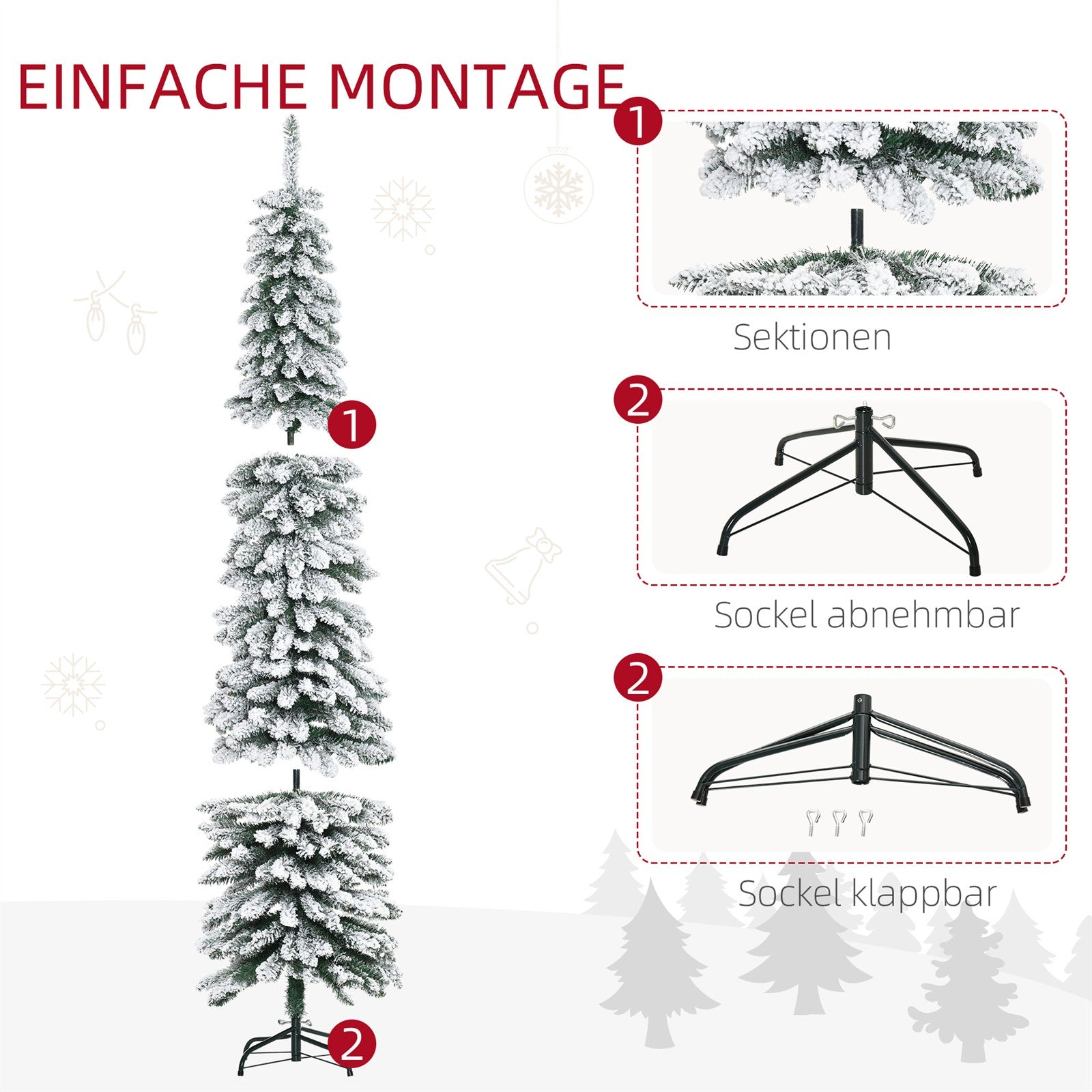 Künstlicher Weihnachtsbaum, schneebedeckt, schmales Design, feuerfest, 210 cm, Grün/Weiß