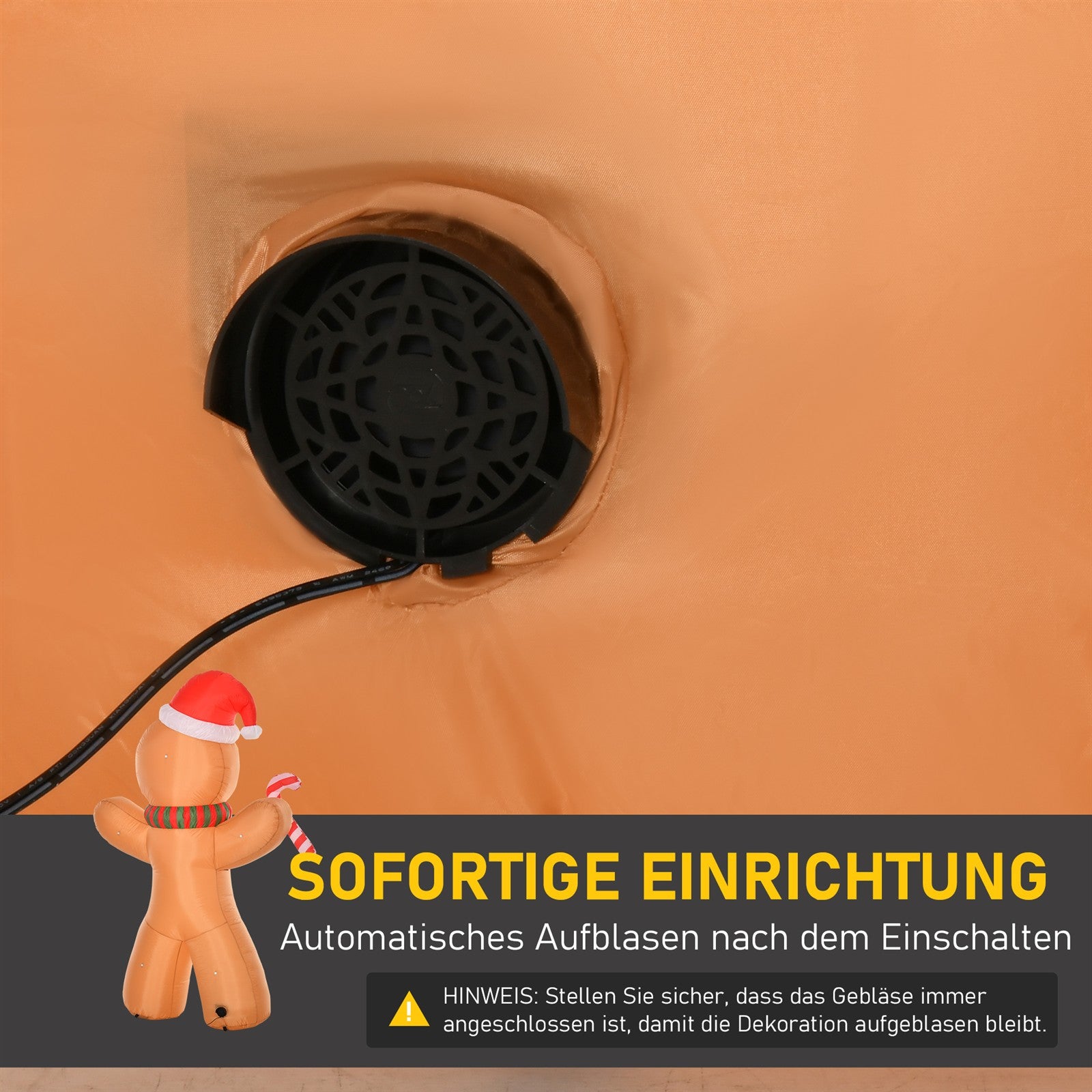 Selbstaufblasender Lebkuchenmann, inkl. Gebläse, Weihnachtsdekoration 2,4 m mit LED-Lichtern