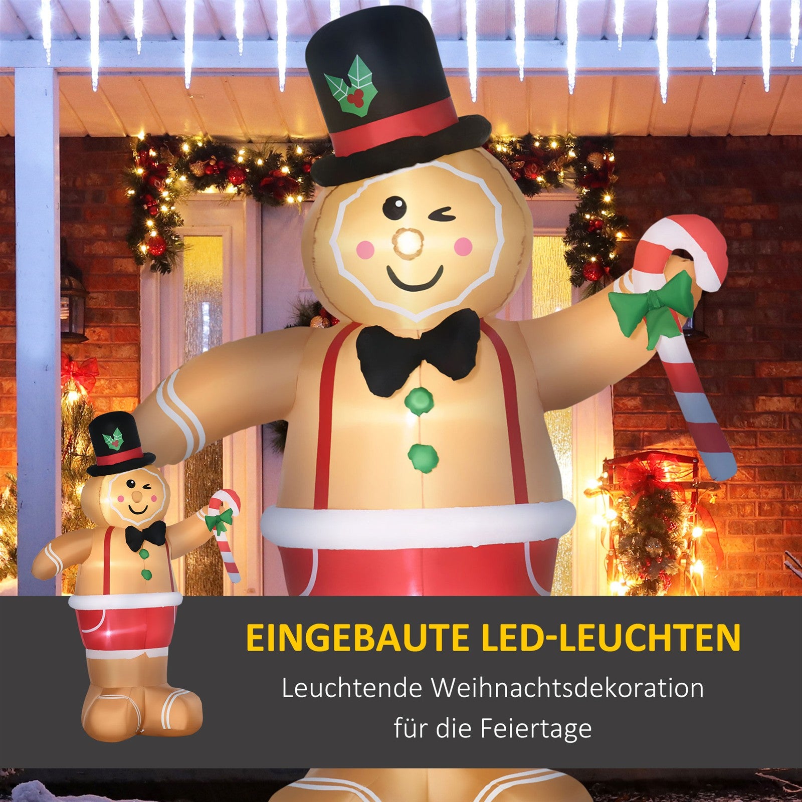 Aufblasbare Weihnachtsfiguren Aufblasbarer Lebkuchenmann, 2 m, inkl. Gebläse, Mehrfarbig