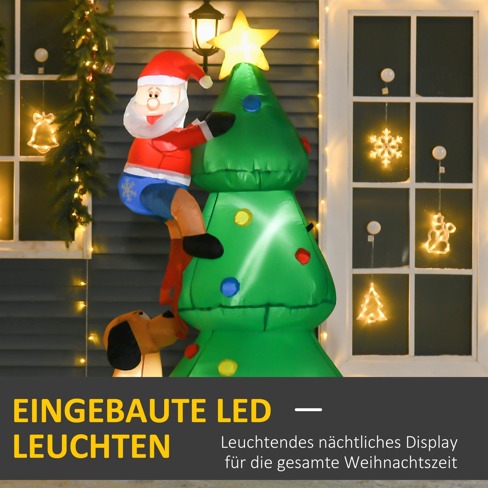 Aufblasbarer Weihnachtsbaum, Weihnachtsdekoration, 1,8 m, inkl. Gebläse, 123 cm x 85 cm x 180 cm, Grün + Rot