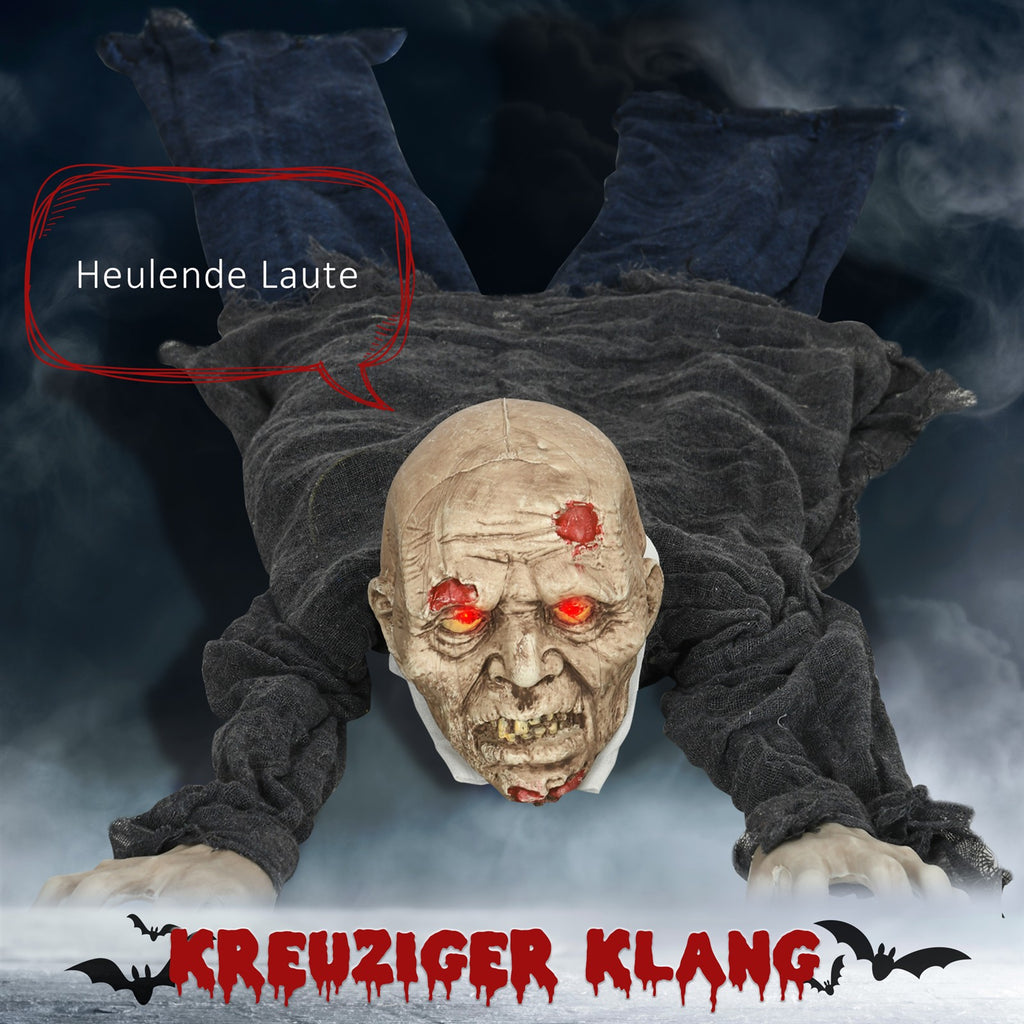 Halloween-Dekoration Zombie, LED-Augen, heult und kriecht, Geräusch- & Bewegungssensor, batteriebetrieben, 159 cm