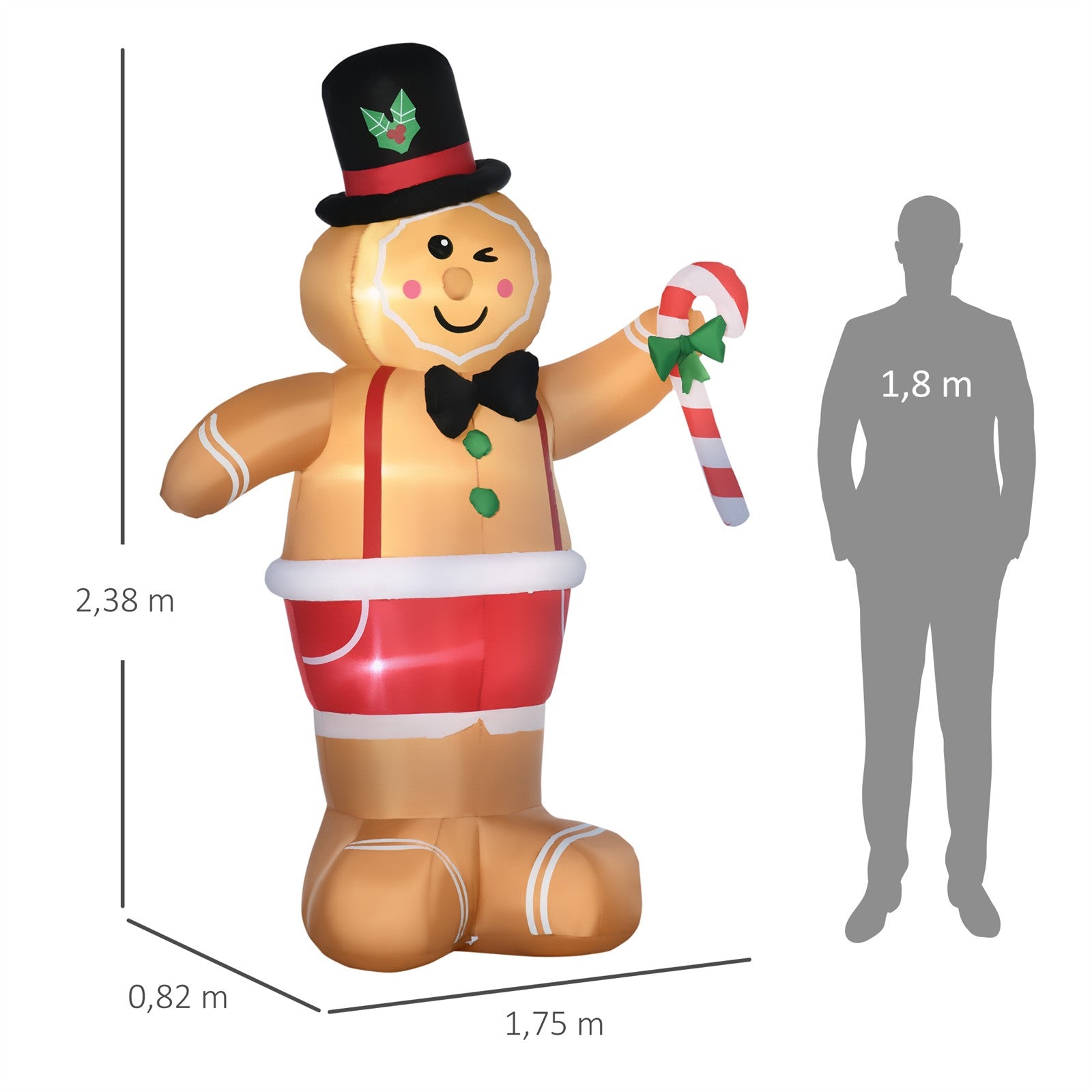 Aufblasbare Weihnachtsfiguren Aufblasbarer Lebkuchenmann, 2 m, inkl. Gebläse, Mehrfarbig