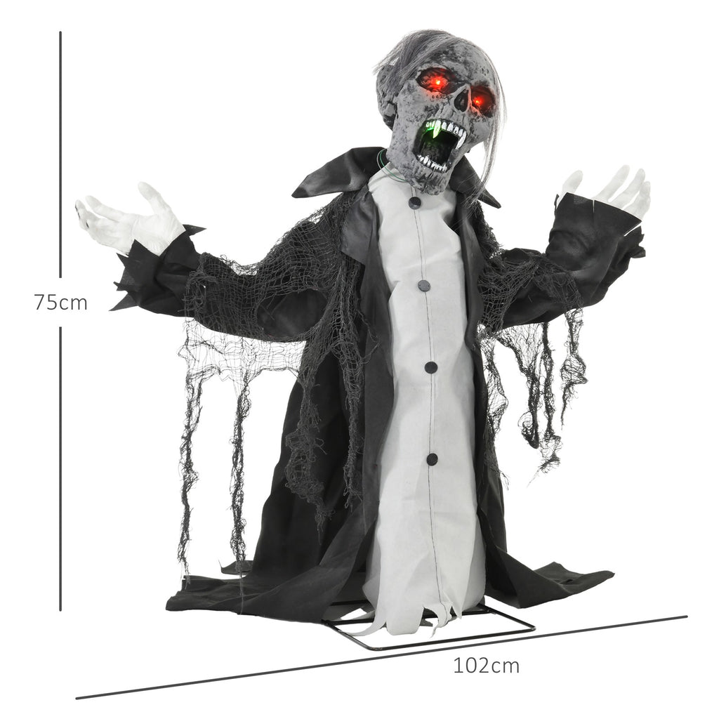 Halloweendeko, Skelett/Zombie, beweglich, Bewegungssensor, LEDs & Sounds, 75 cm
