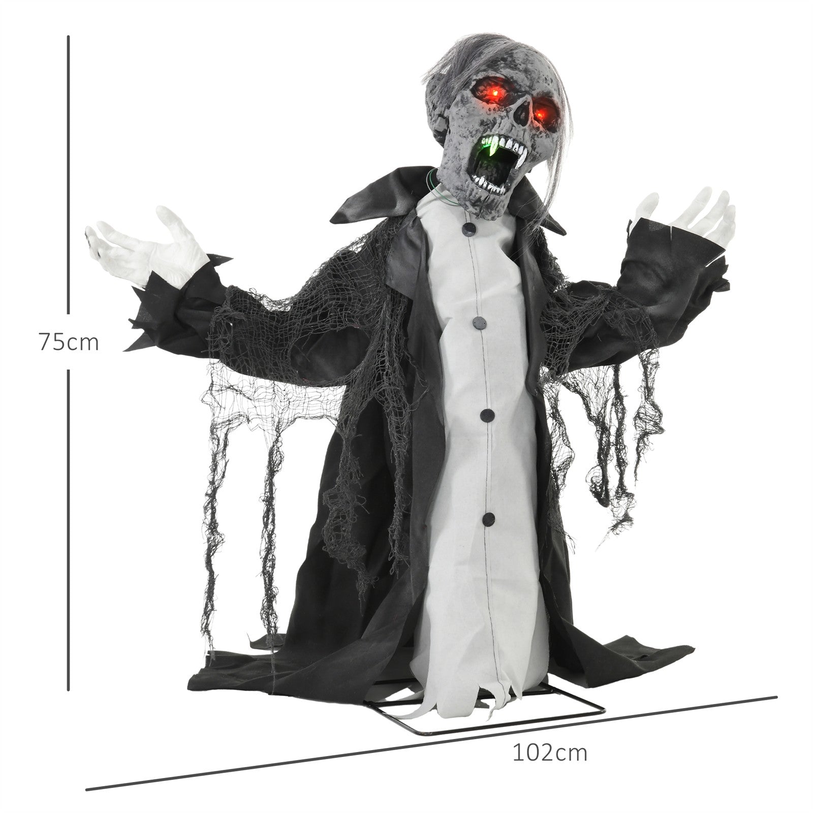 Halloweendeko, Skelett/Zombie, beweglich, Bewegungssensor, LEDs & Sounds, 75 cm