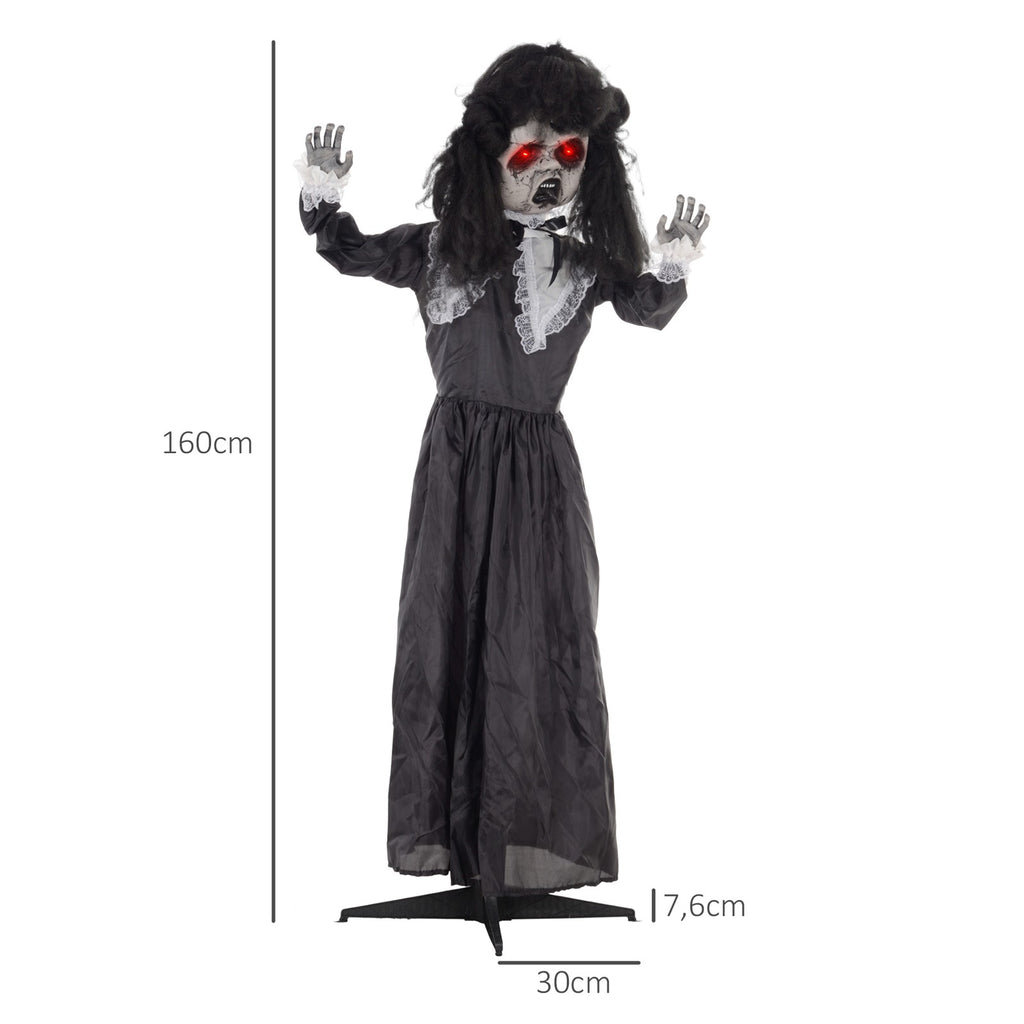 Horrorpuppe, Helloweendeko, gruselige Stimme & Musik, rote Augen, beweglich, 160 cm