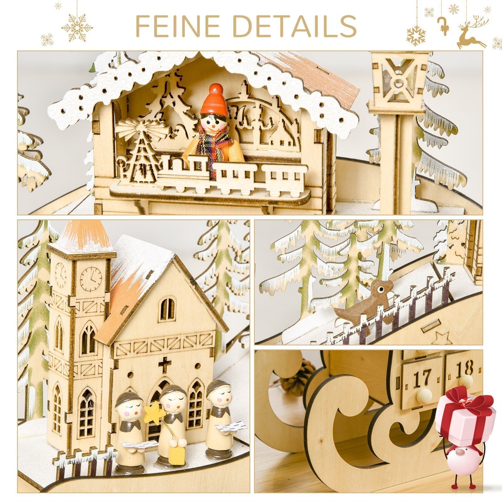 Adventskalender zum Befüllen mit 24 Schubladen LED-Lichtern Schlitten-Form, DIY Weihnachtskalender Weihnachts-Countdown-Kalender Geschenk für Kinder Erwachsene