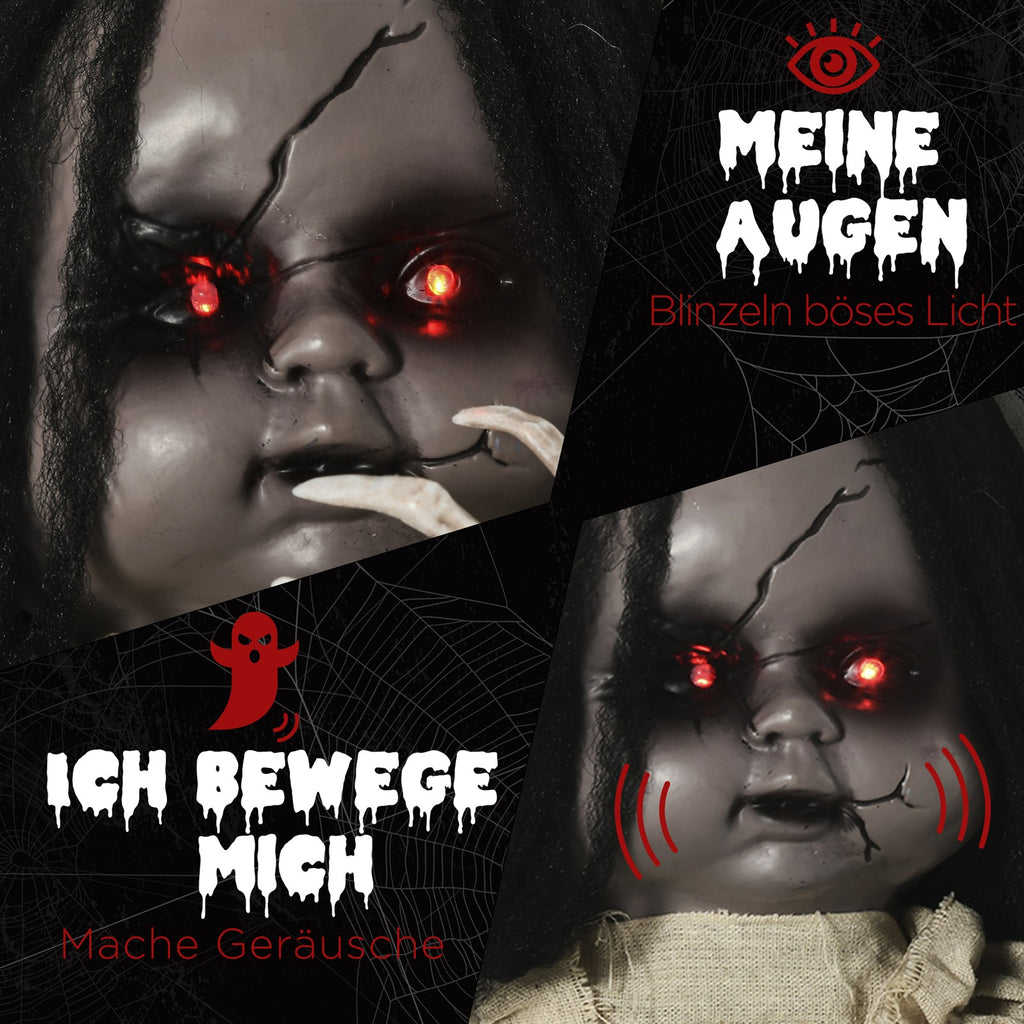 Halloween Dekoration Geisterpuppe mit Spezialeffekten und Soundfunktion 80 cm x 23 cm x 83 cm