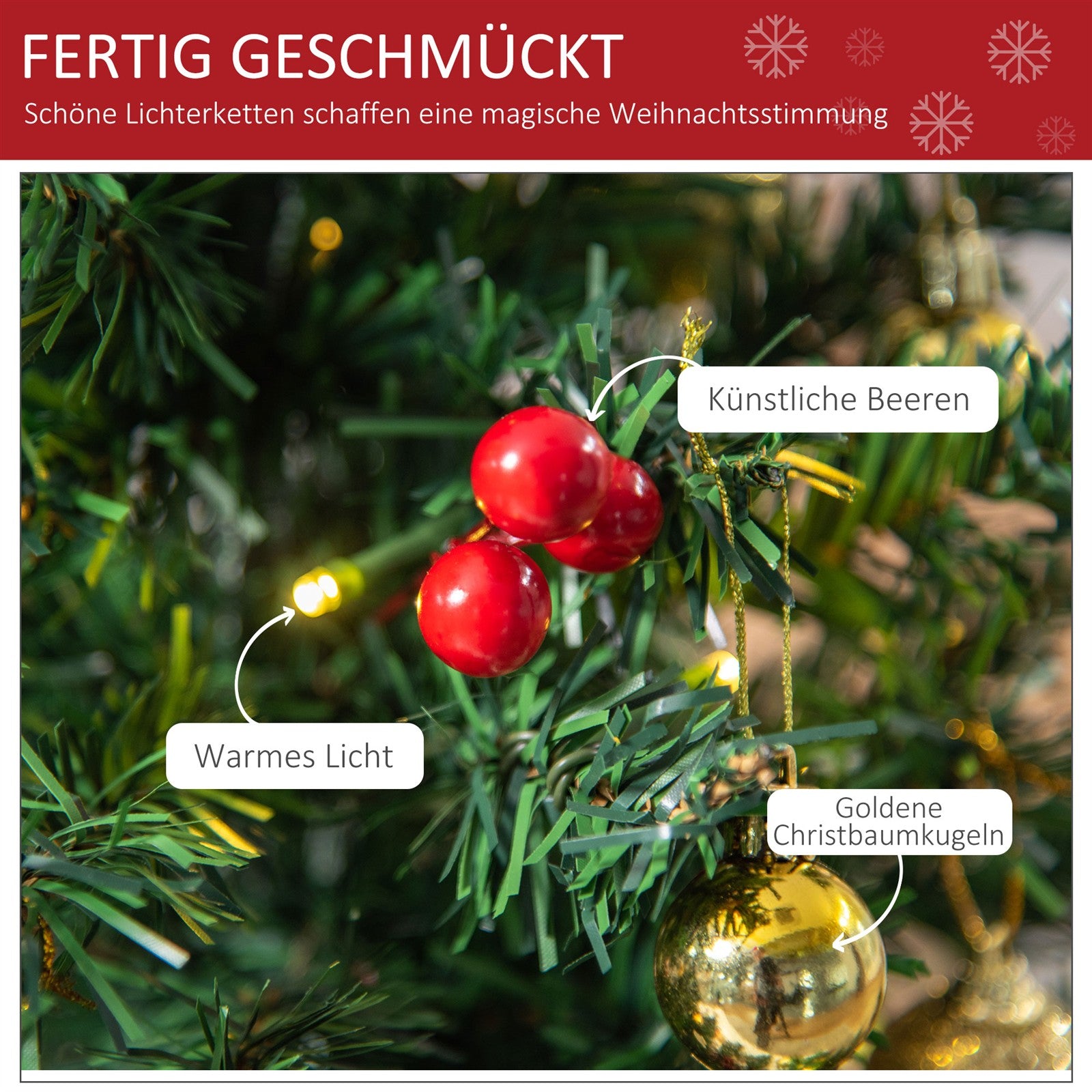 Mini-Weihnachtsbaum Weihnachtsdekoration Weihnachtsdeko, inkl. Weihnachtskugeln und LED-Lichter 60 cm, Mehrfarbig
