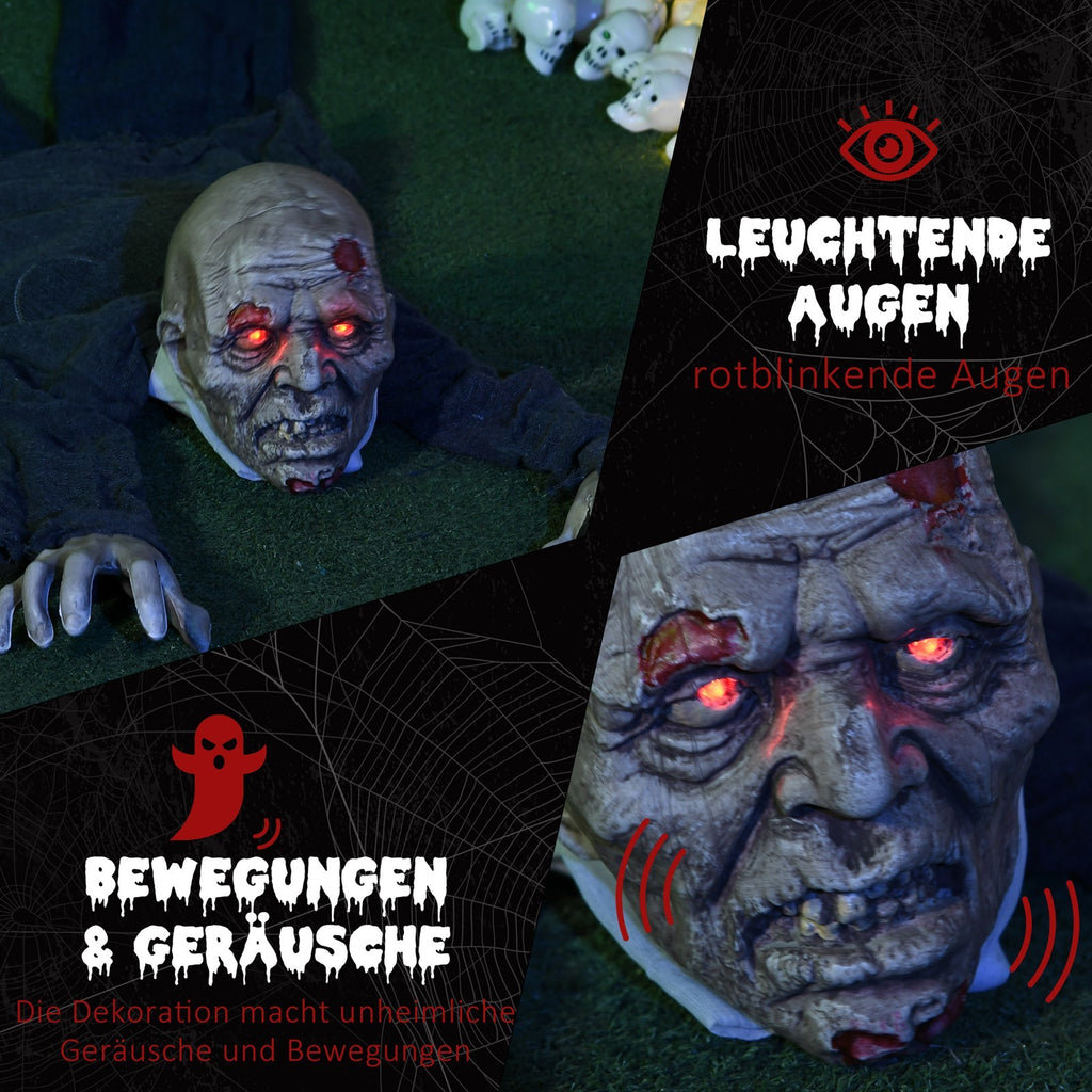 Halloween-Dekoration Zombie, LED-Augen, heult und kriecht, Geräusch- & Bewegungssensor, batteriebetrieben, 159 cm