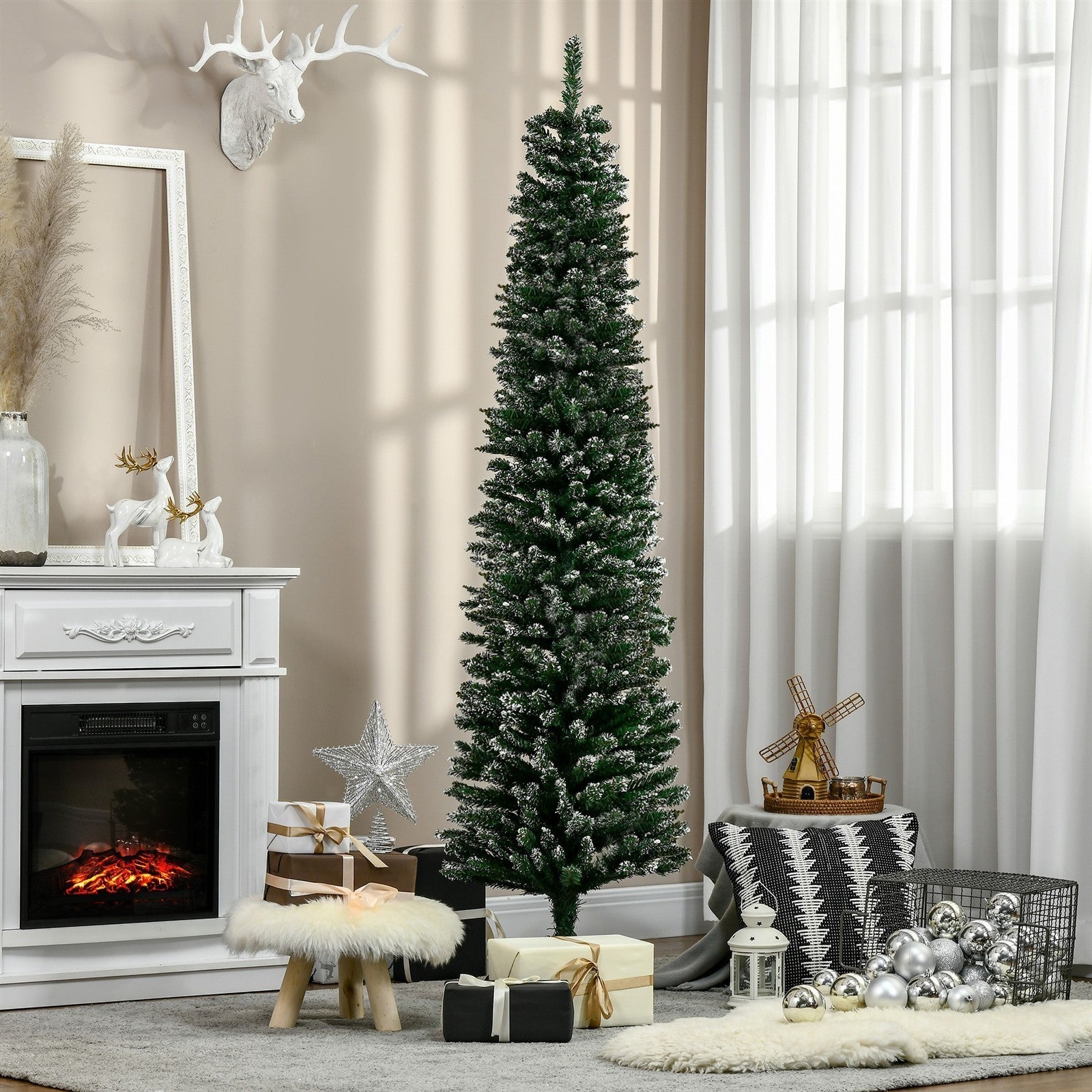 Weihnachtsbaum 190 cm, hoch realistisch, 570 Zweige, feuerfest, stabile Basis, Grün