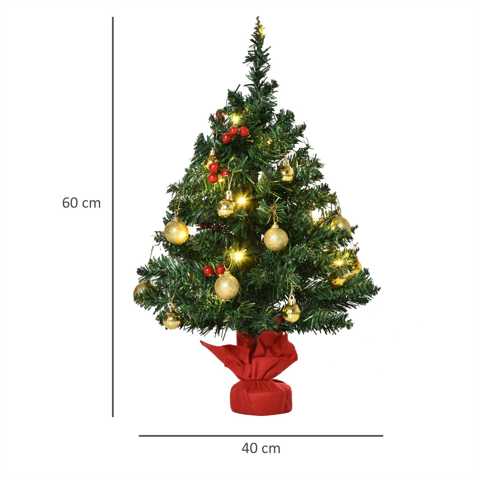 Mini-Weihnachtsbaum Weihnachtsdekoration Weihnachtsdeko, inkl. Weihnachtskugeln und LED-Lichter 60 cm, Mehrfarbig