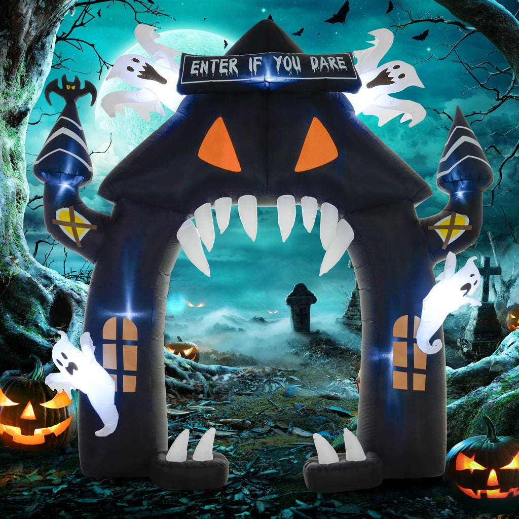 Aufblasbarer Halloween-Torbogen, 4 Geister, LED-Lichter, wasserdicht, 300 x 76 x 300 cm