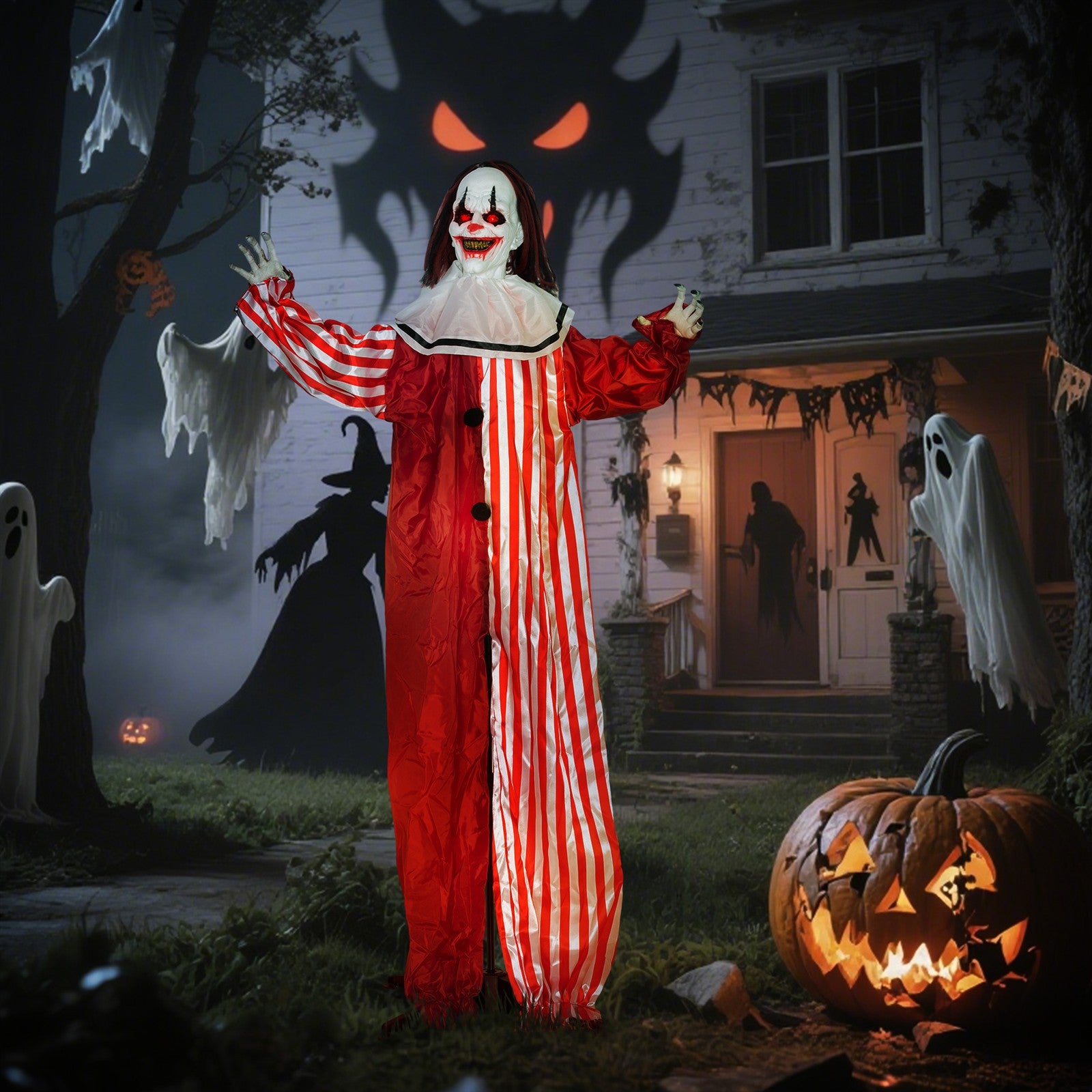 165 cm Halloween Dekoration Halloween Clown mit LED-Lichter, Soundfunktion Körper-Effekt