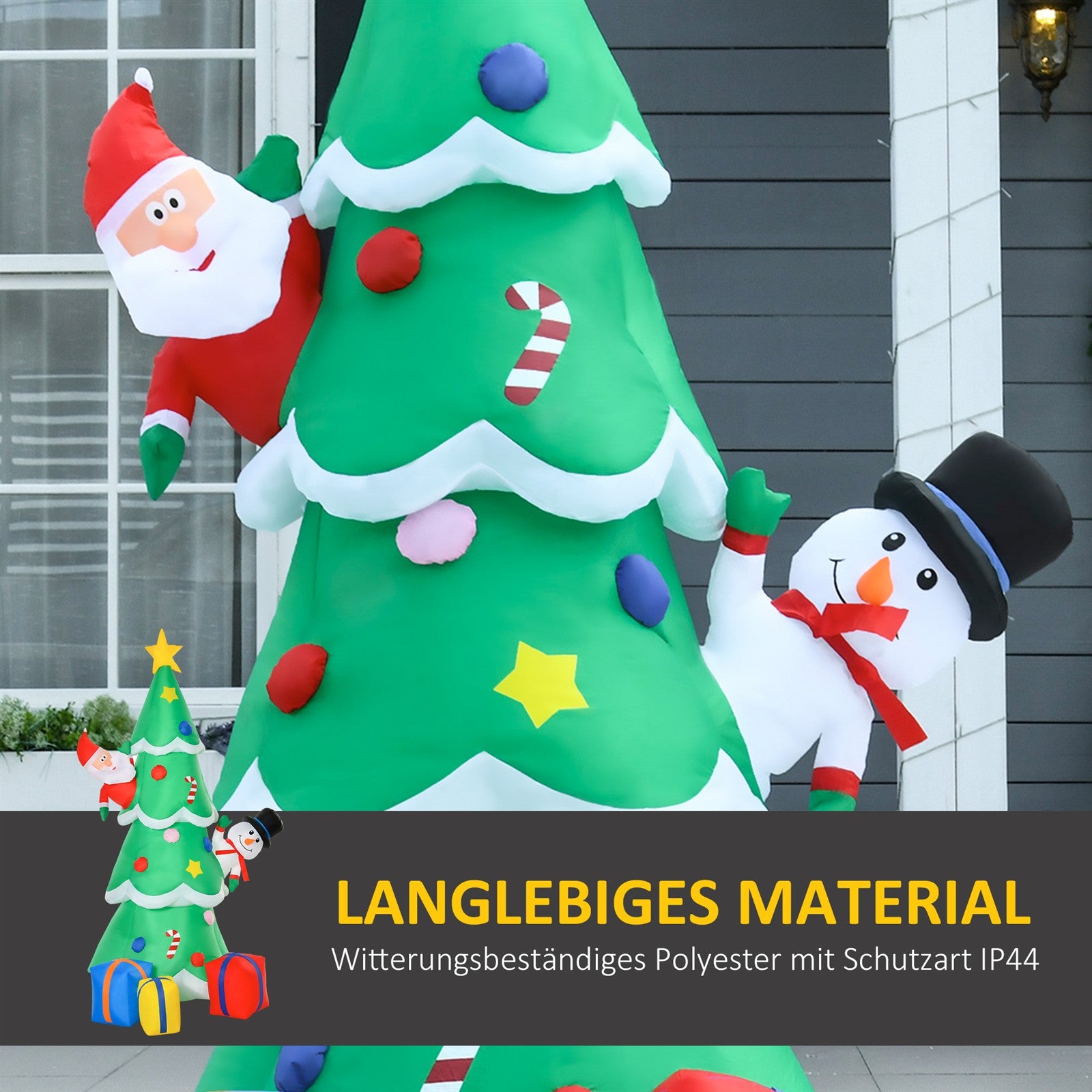 210 cm Aufblasbarer Weihnachtsbaum mit Weihnachtsmann Schneemann und Geschenkbox Weihnachtsdeko mit LED Selbstaufblasend für Außen Innen Garten Hof Party Dekoration