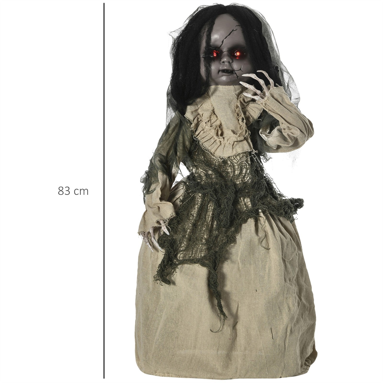 Halloween Dekoration Geisterpuppe mit Spezialeffekten und Soundfunktion 80 cm x 23 cm x 83 cm