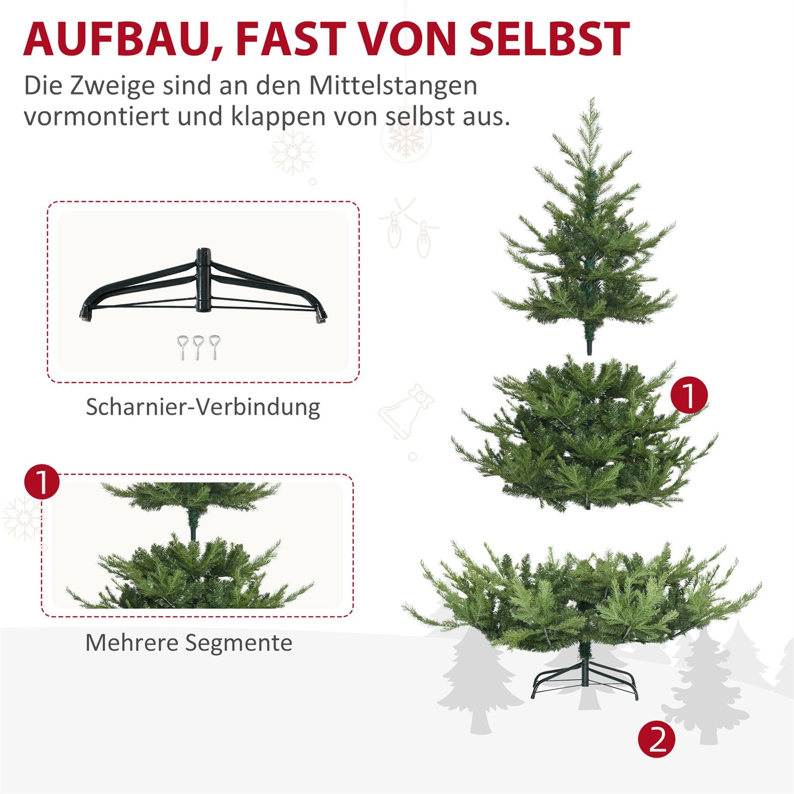 Weihnachtsbaum, Kunsttanne, realistisches Aussehen, schneller Aufbau, Kunststoff, Grün, 136 x 136 x 180cm
