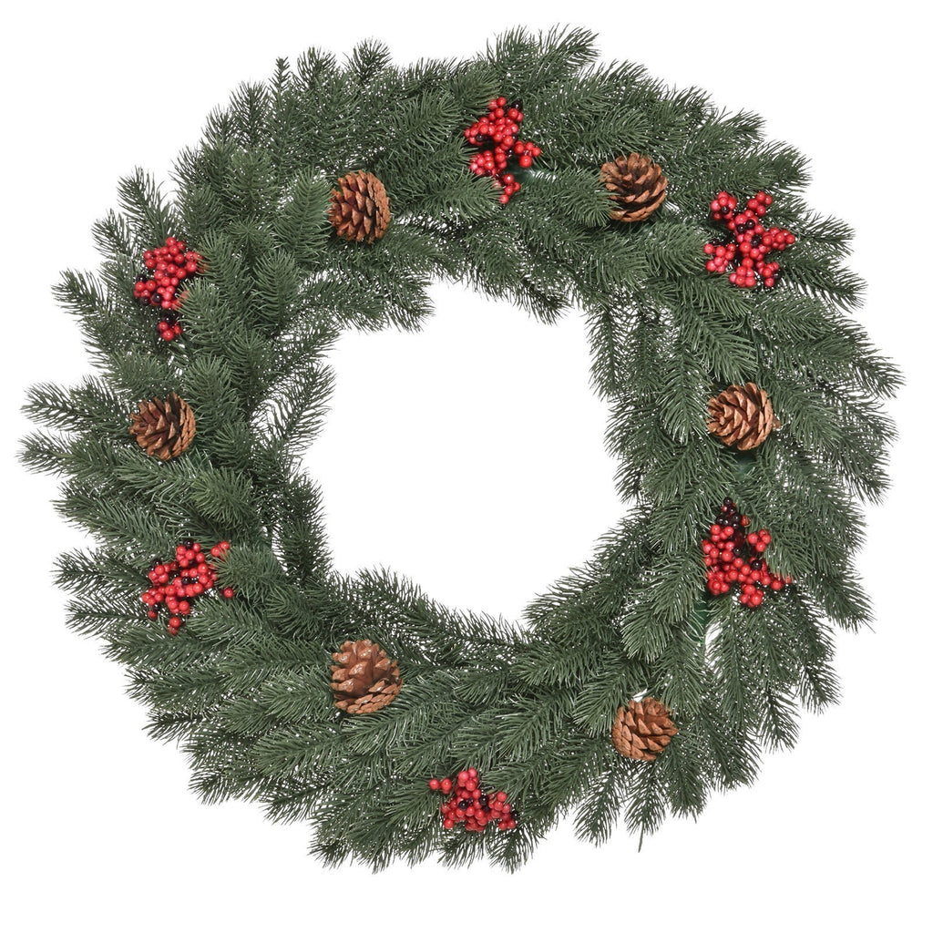 Weihnachtskranz 60 cm Türkranz mit 40 LEDs Zapfen roten Beeren Künstlicher Weihnachtskranz Weihnachten Adventskranz Haustür Kränze für Außen, Innen, Advent, Fenster