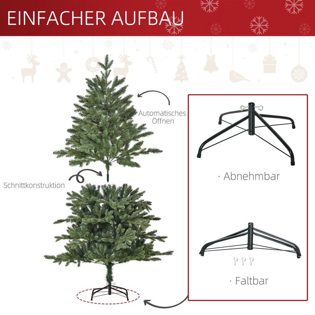 Künstlicher Weihnachtsbaum 150 cm Tannenbaum künstlich mit 444 Spitzen, 3 verschiedenen Blätterformen flammhemmend Christbaum mit Metallständer für drinnen
