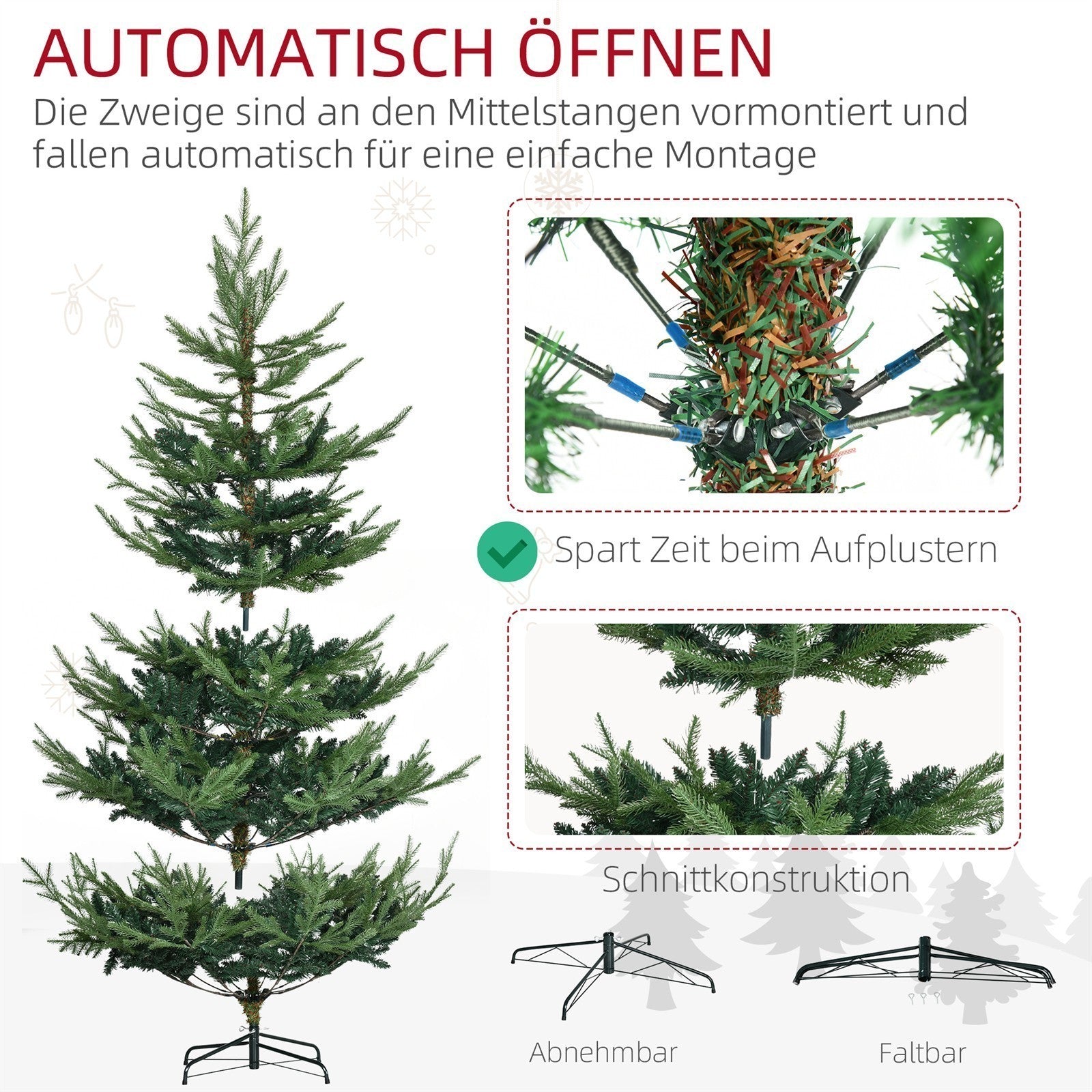 Künstlicher Weihnachtsbaum 180 cm Kieferbaum künstlich mit 795 Spitzen, klappbar Füße Stahlrahmen