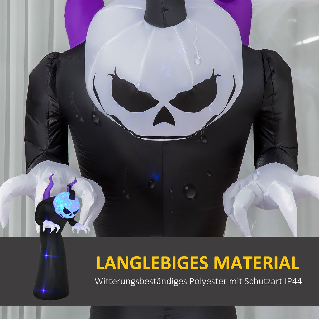 Gespenst mit Kürbiskopf Halloweendeko aufblasbar mit blauem Flammeneffekt 88 x 79 x 210cm