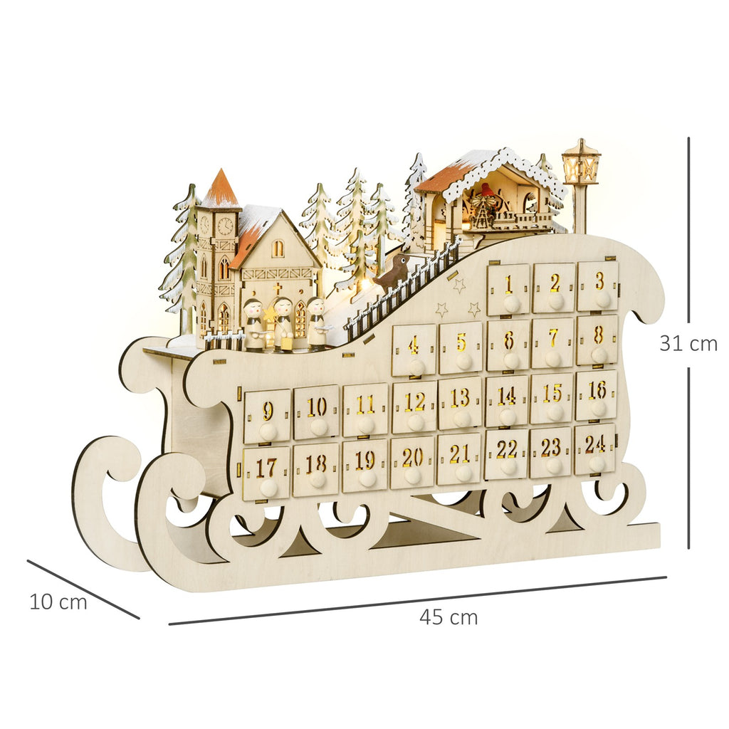 Adventskalender zum Befüllen mit 24 Schubladen LED-Lichtern Schlitten-Form, DIY Weihnachtskalender Weihnachts-Countdown-Kalender Geschenk für Kinder Erwachsene