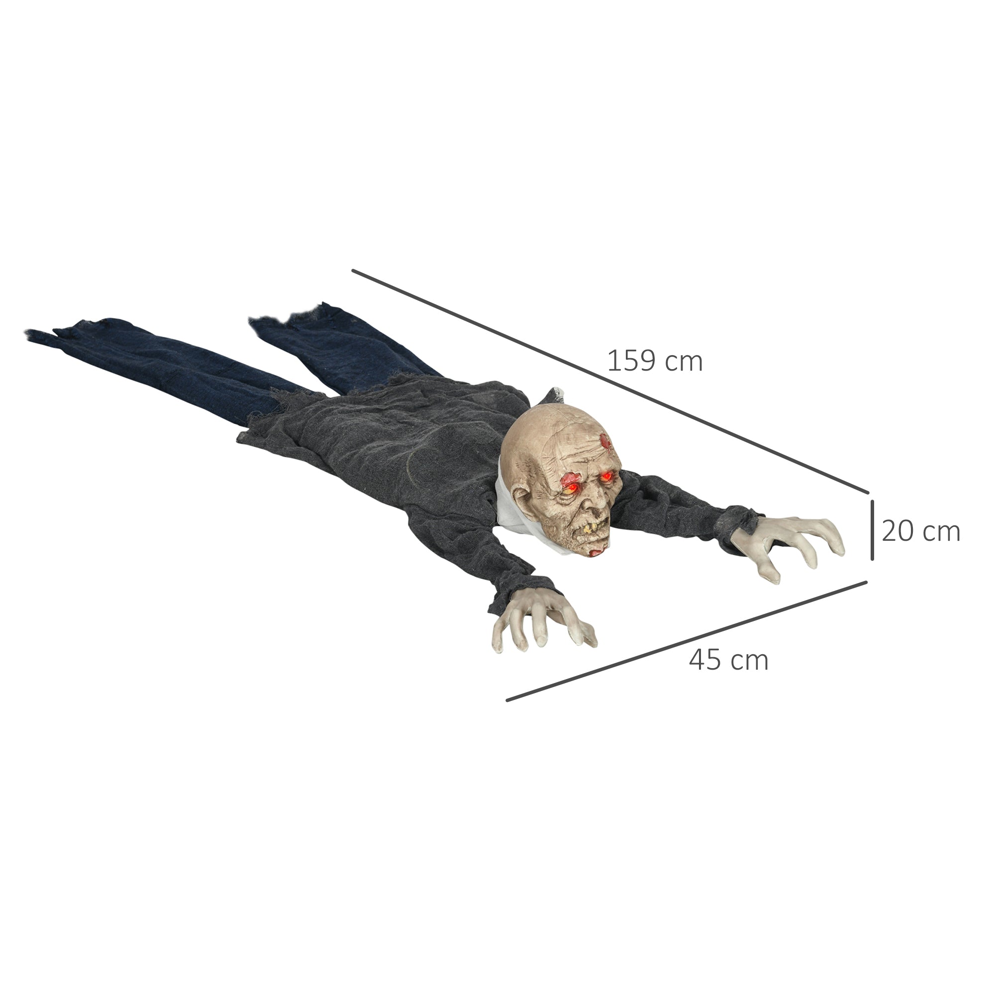 Halloween-Dekoration Zombie, LED-Augen, heult und kriecht, Geräusch- & Bewegungssensor, batteriebetrieben, 159 cm