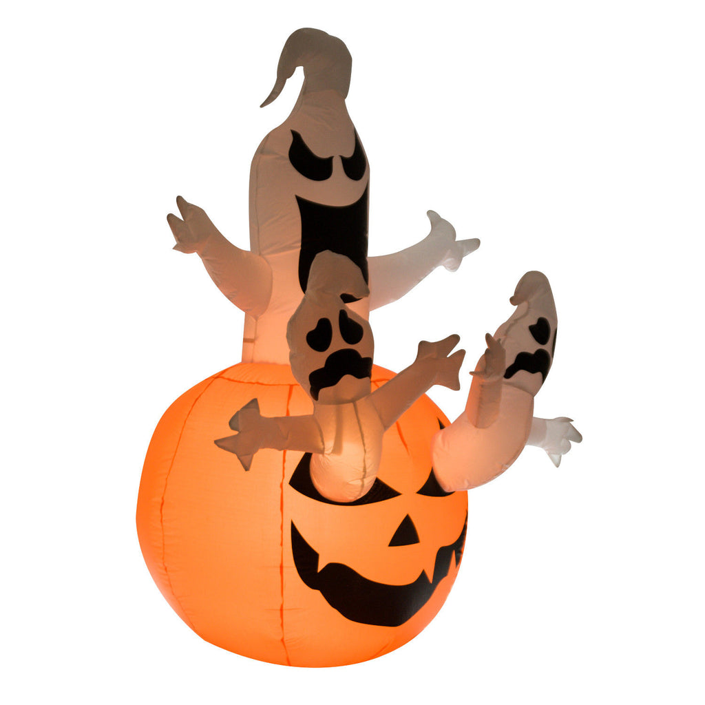 Aufblasbarer Kürbis Geist Gespenst Halloween Deko Figur Luftfigur mit LED Beleuchtung, Polyester, 120x120x180cm