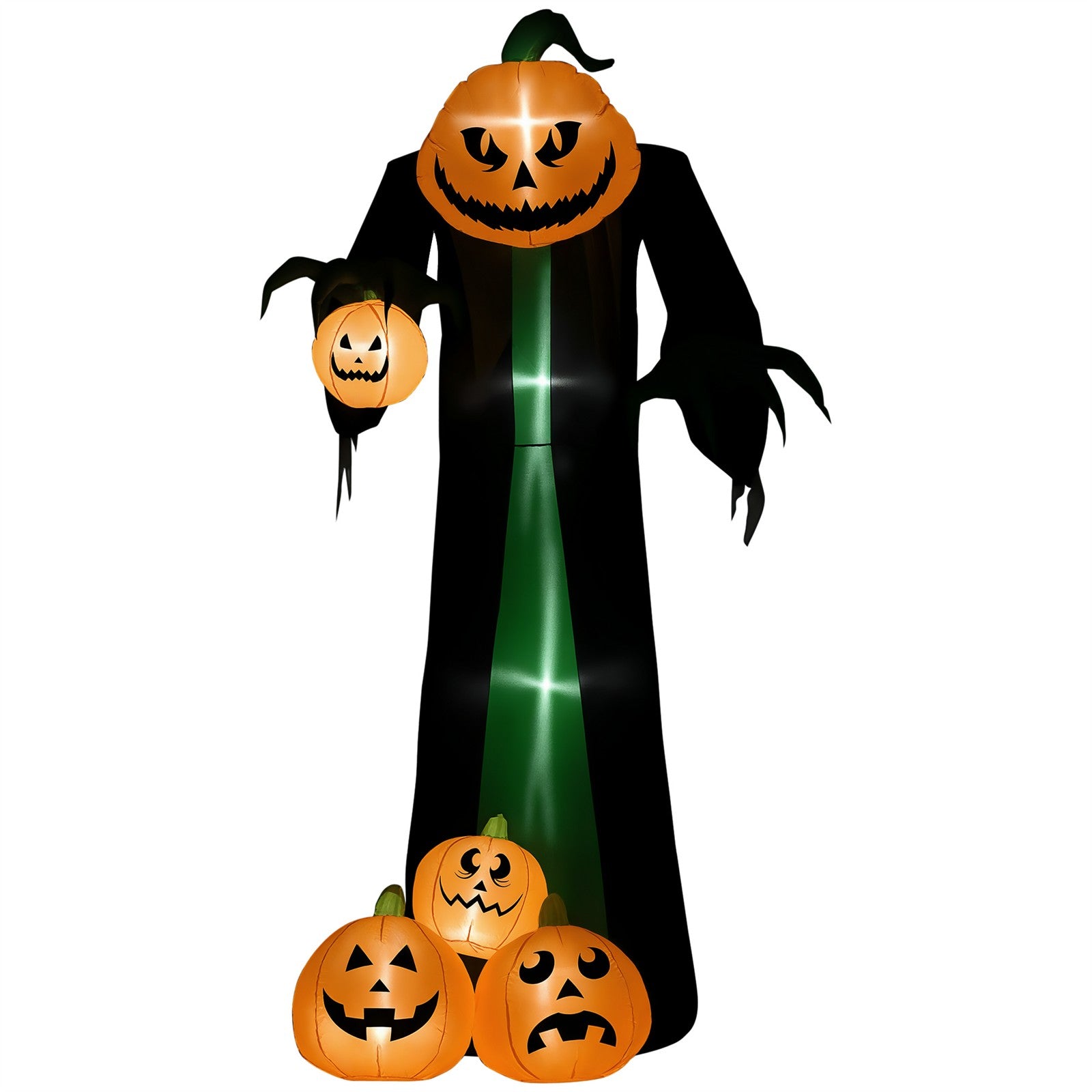 Halloween-Deko, 2,40m großer Kürbisgeist, selbstaufblasend, LED-Beleuchtung, für Außenbereiche