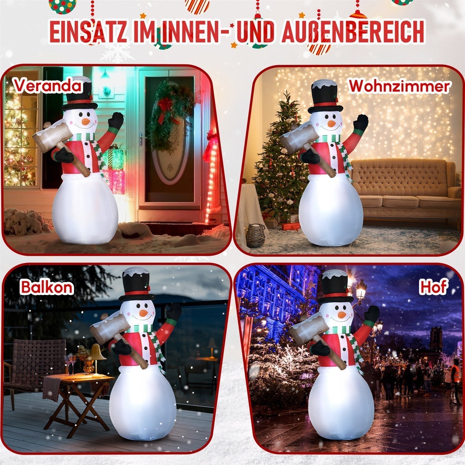 Aufblasbarer Schneemann, Outdoor Weihnachtsdekoration, 1,80 m, Santa Claus, inkl. Gebläse, Mehrfarbig