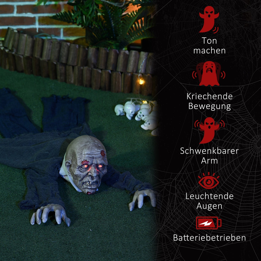 Halloween-Dekoration Zombie, LED-Augen, heult und kriecht, Geräusch- & Bewegungssensor, batteriebetrieben, 159 cm
