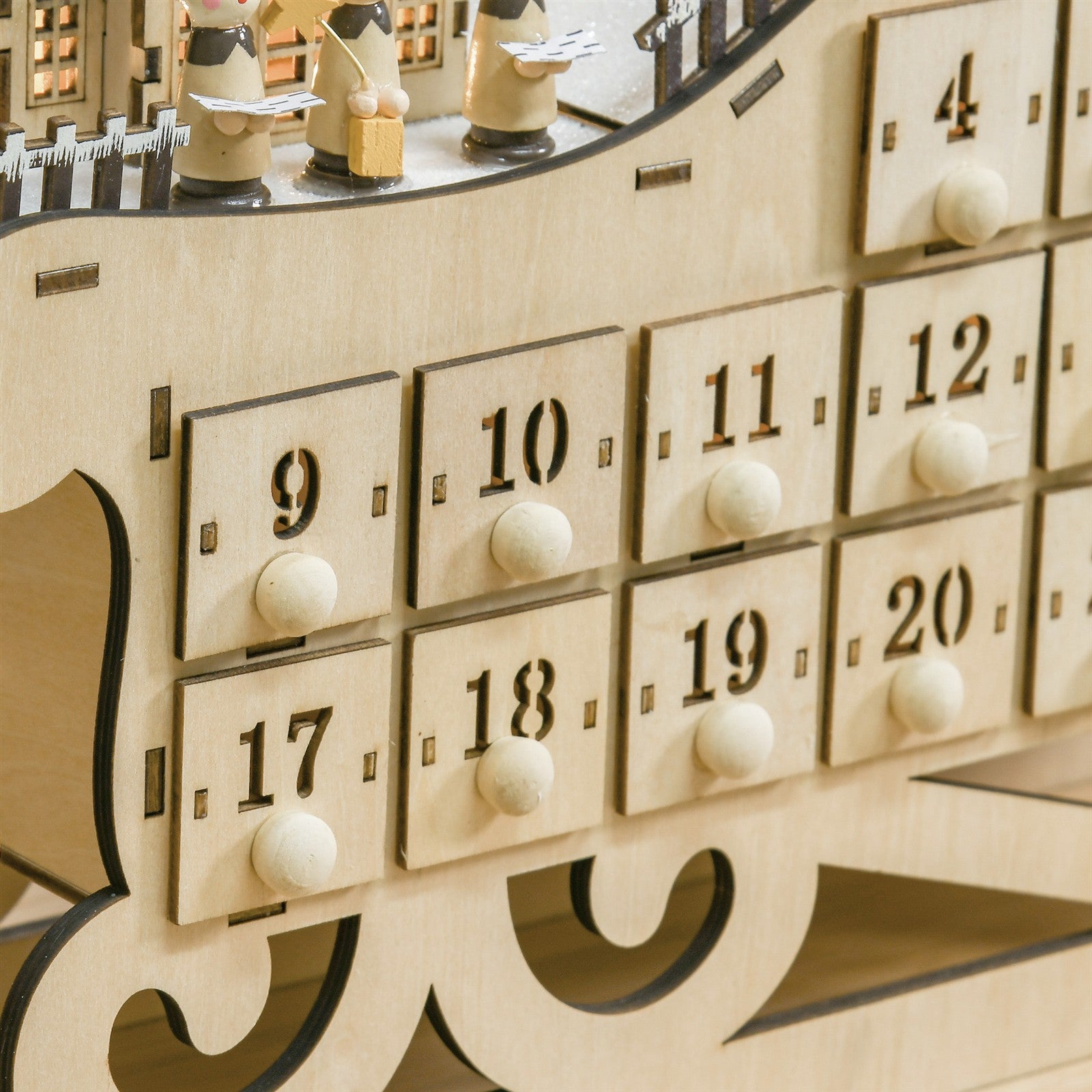 Adventskalender zum Befüllen mit 24 Schubladen LED-Lichtern Schlitten-Form, DIY Weihnachtskalender Weihnachts-Countdown-Kalender Geschenk für Kinder Erwachsene