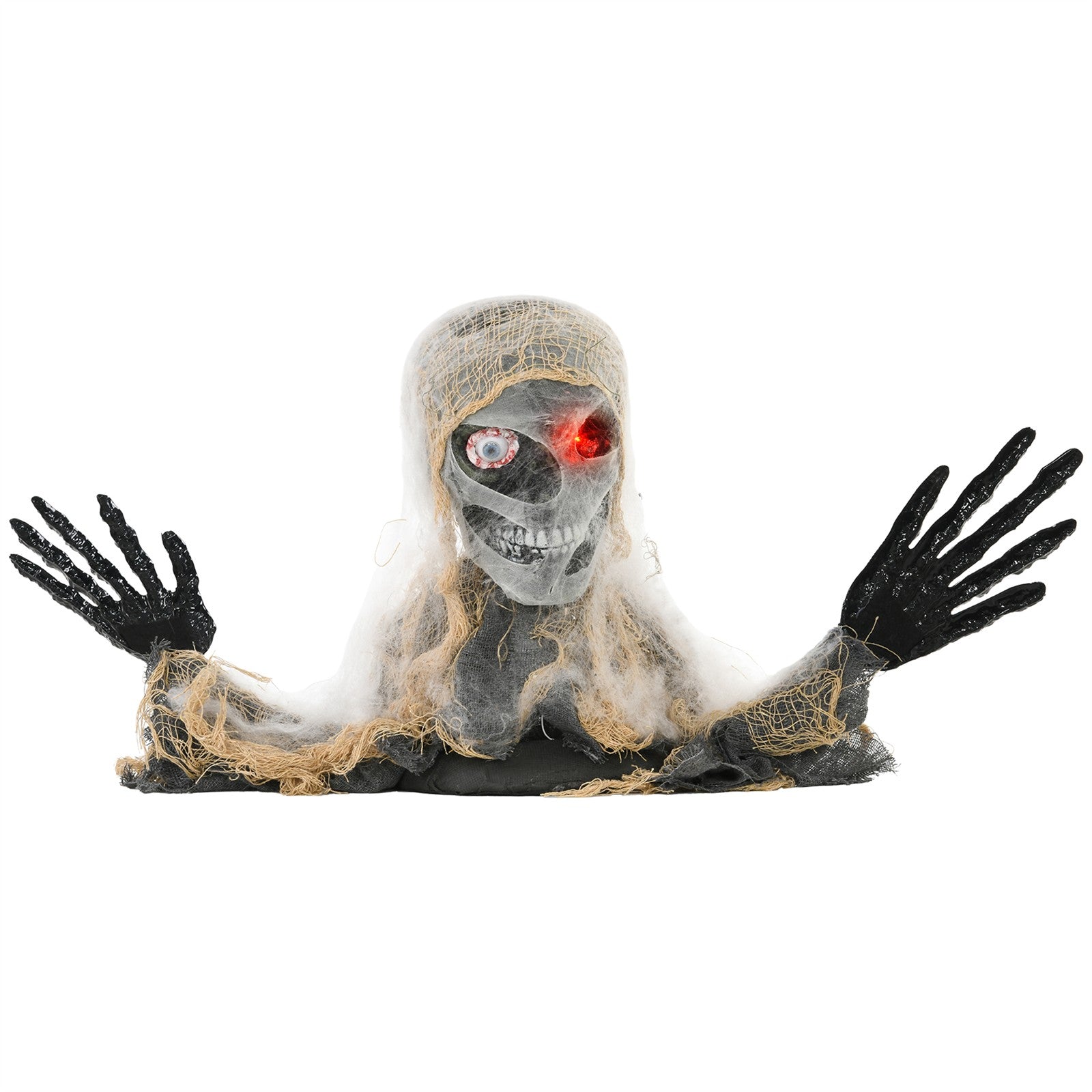 Halloweendekoration, einäugige Mumie, biegsame Arme, leuchtende Augen, gruseliges Heulen, 55x18x35 cm