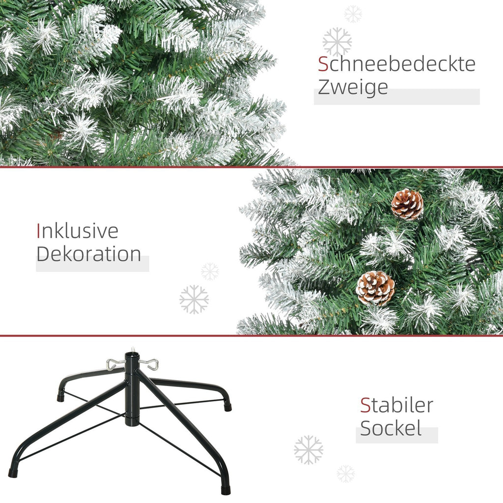 Künstlicher Weihnachtsbaum, 630 Zweige, 37 Zapfen, verschneite Spitzen, feuerfest, 180 cm
