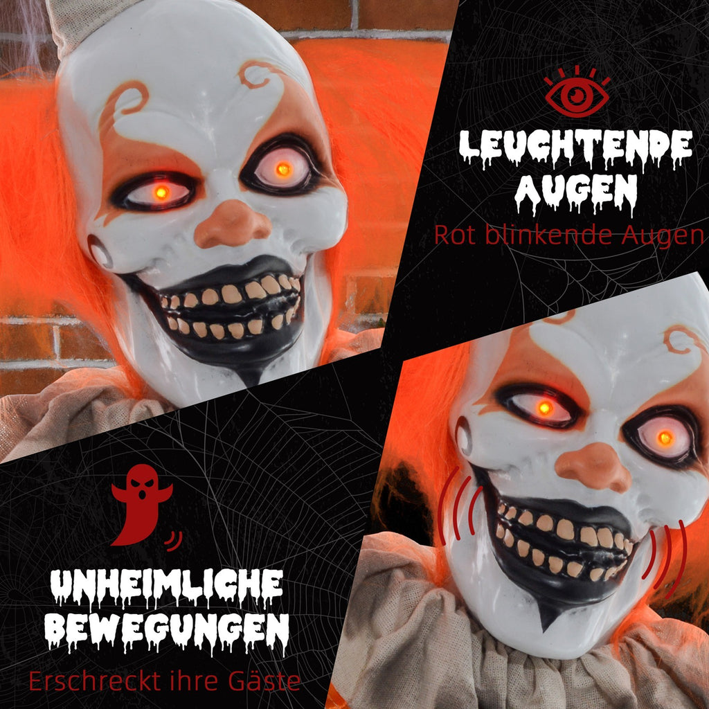 Halloweendekoration Clown, biegsame Arme, aktiviert durch Berührung/Geräusche, leuchtende Augen