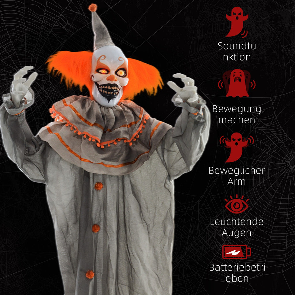 Halloweendekoration Clown, biegsame Arme, aktiviert durch Berührung/Geräusche, leuchtende Augen