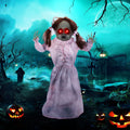 Horrorpuppe, Helloweendeko, aktiviert mit Geräusche/Berührung, rote Augen, Sound, 76 cm